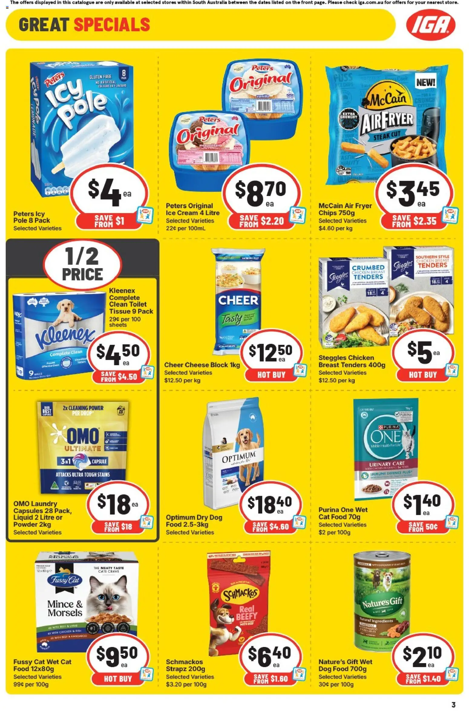 IGA catalogue - valid from 28.01.2026 | Page: 3 | Products: Toilet, Fish, Dog food, Cream
