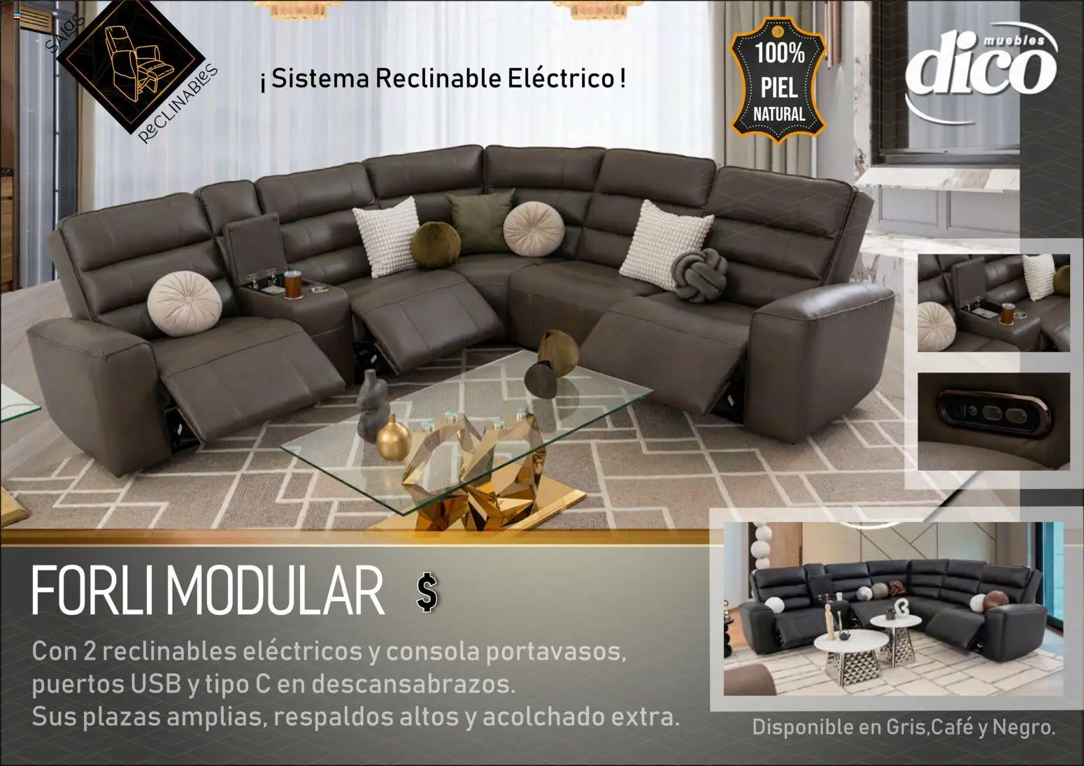 Nuevas ofertas de Muebles Dico válidas en toda la República Mexicana desde el 27.03.2026. ¡Encuentra las mejores ofertas en Muebles Dico catálogo Salas reclinables ! | Página: 13 | Productos: Usb, Café, Modular, Acolchado