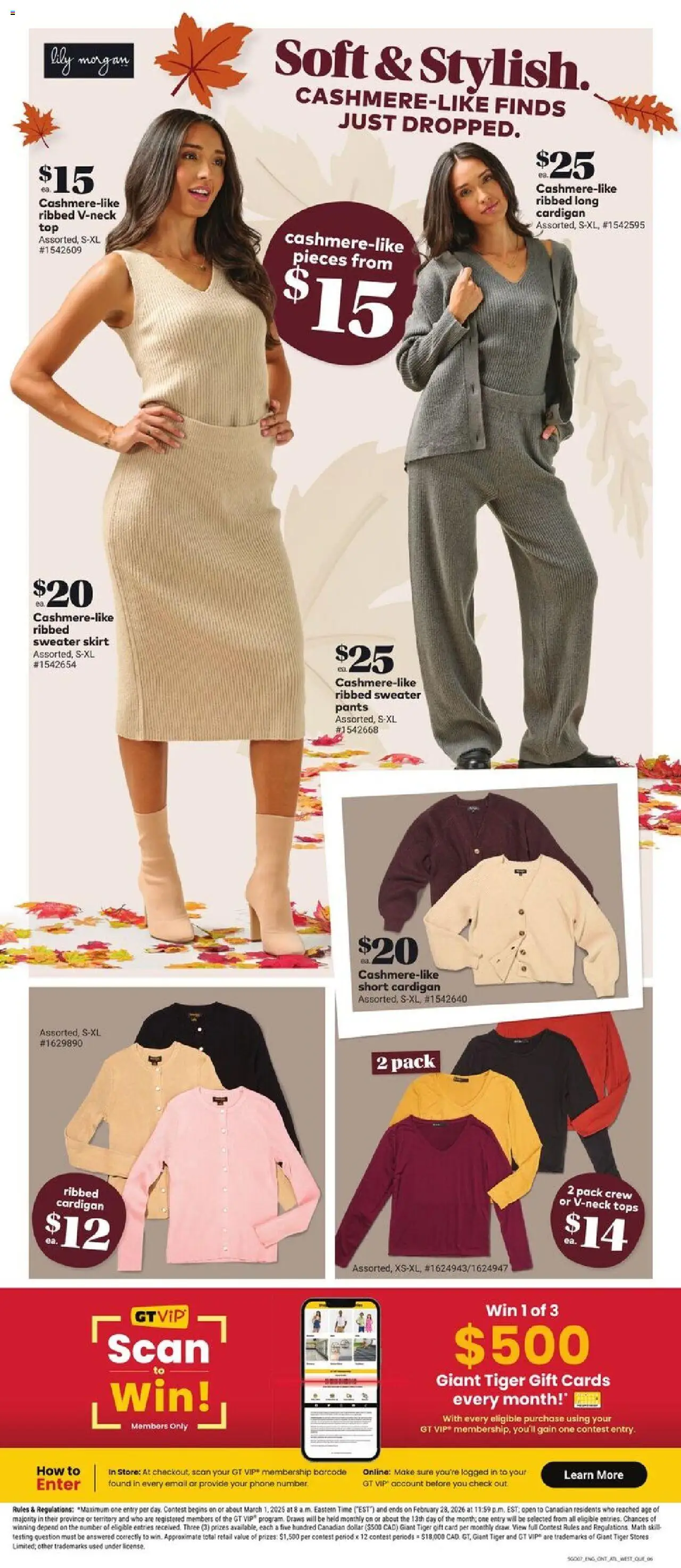 Giant Tiger flyer valid from 17.09.2025 | Page: 8 | Products: Cardigan, Skirt, Sweater, Pants