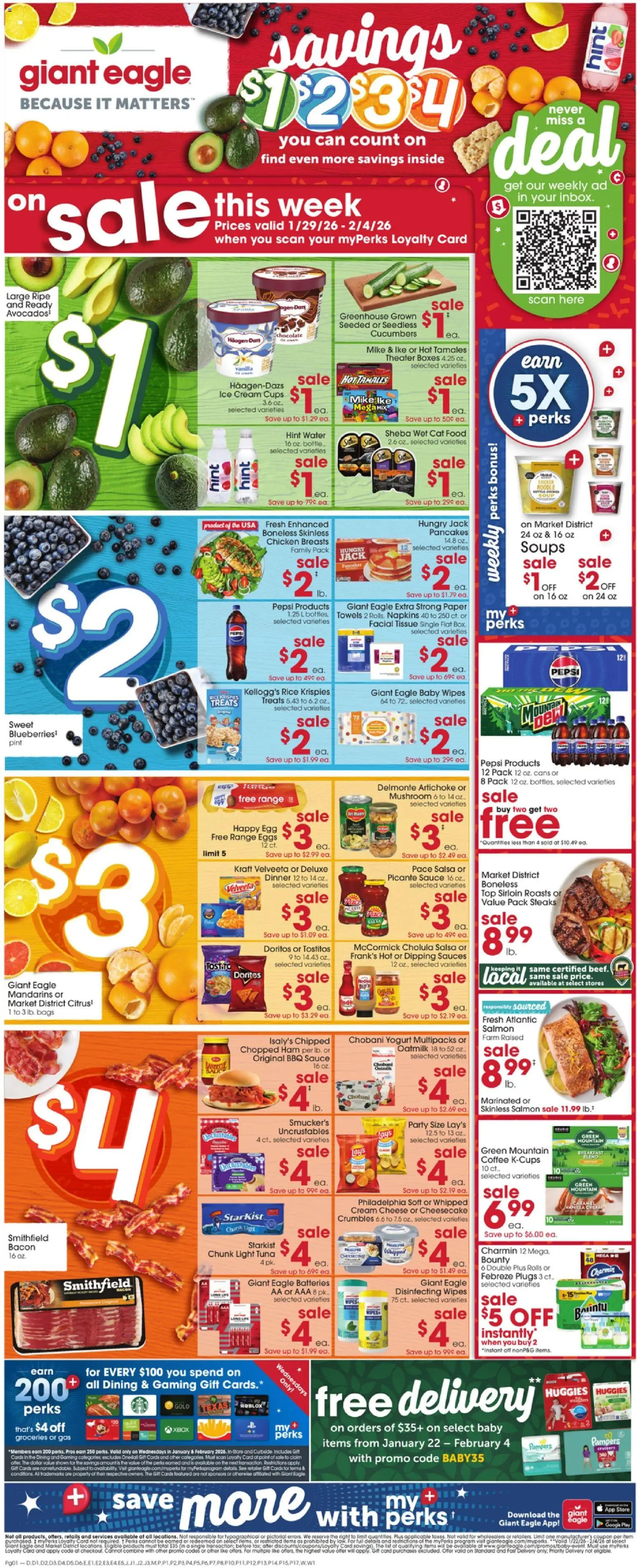 Giant Eagle Weekly Ad - valid from 29.01.2026 | Page: 1 | Products: Cat Food, Cheese, Eggs, Ham