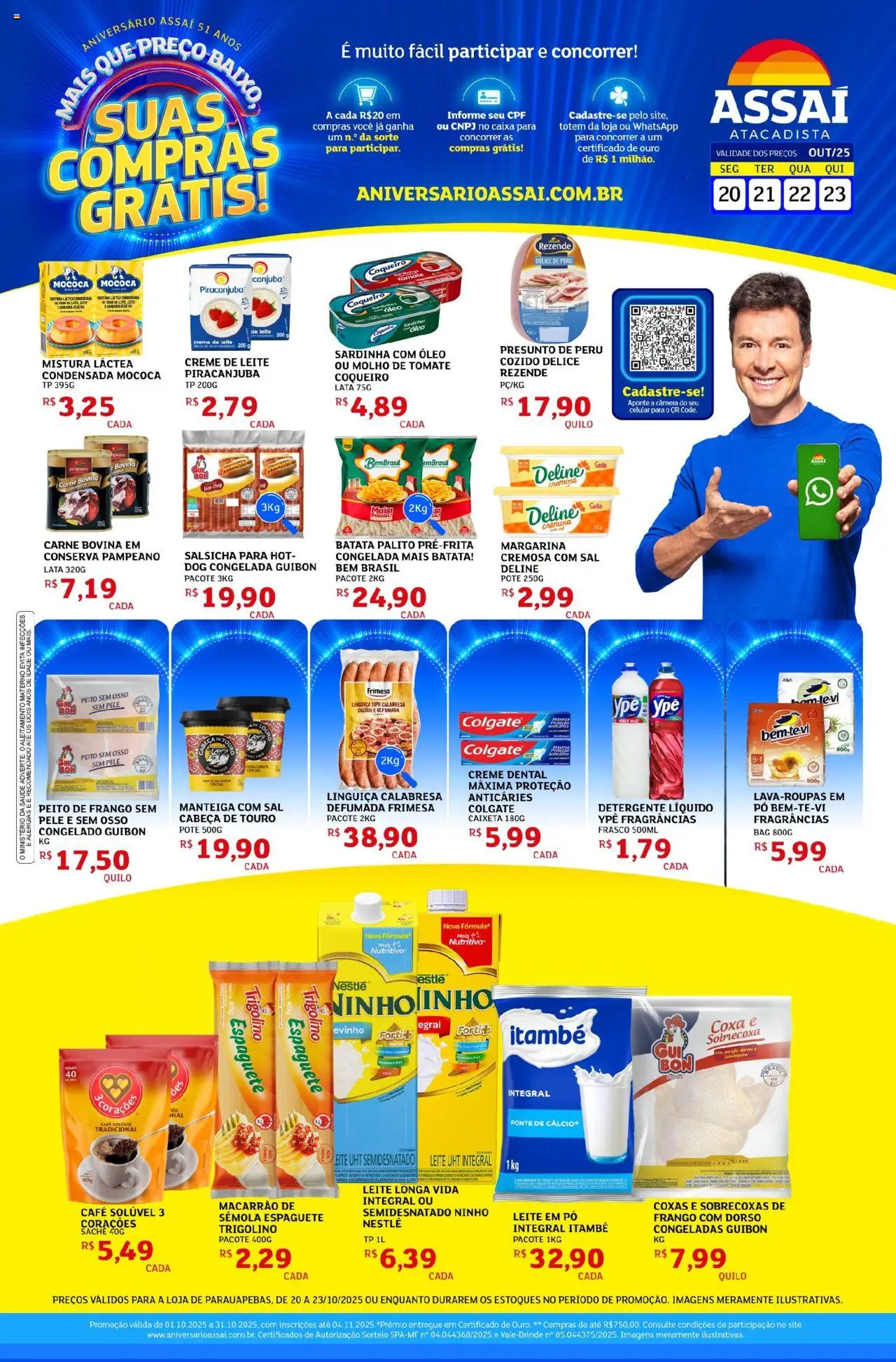 Assaí Atacadista Folheto - válido de 20.10.2025 | Página: 1 | Produtos: Salsicha, Creme, Creme dental, Margarina