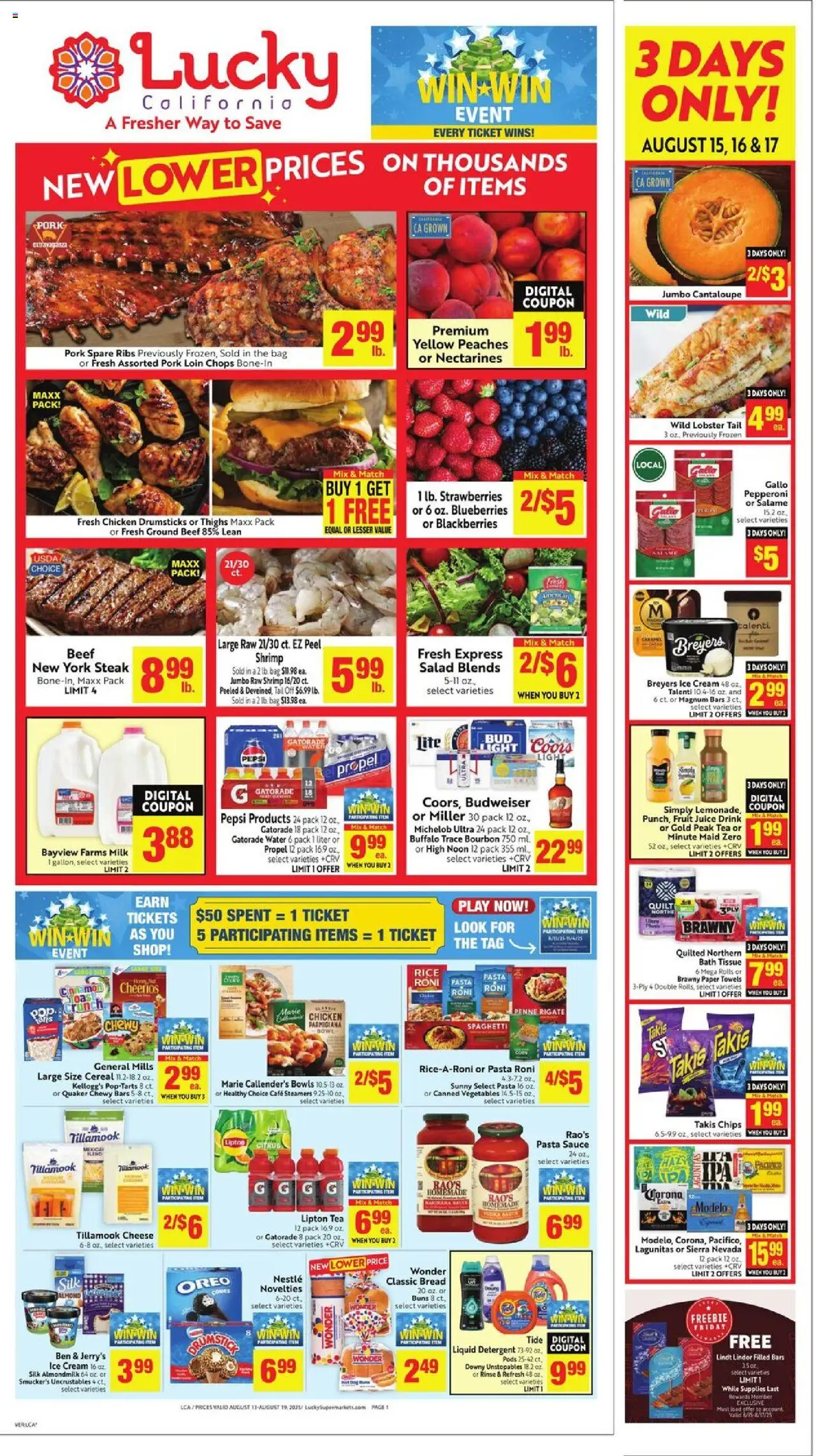 Lucky Supermarkets Weekly Ad - valid from 13.08.2025 | Page: 1 | Products: Corn, Tea, Beef, Sauce