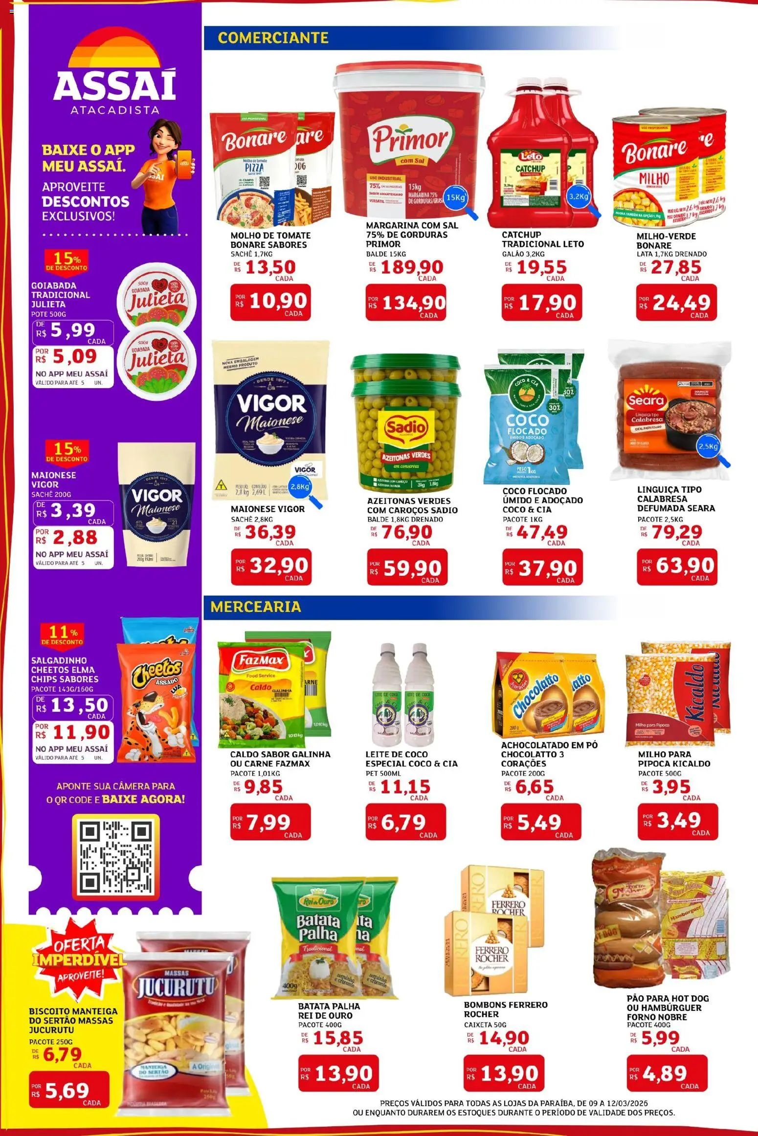 Assaí Atacadista Folheto - válido de 09.03.2026 | Página: 2 | Produtos: Maionese vigor, Carne, Batata palha, Pipoca