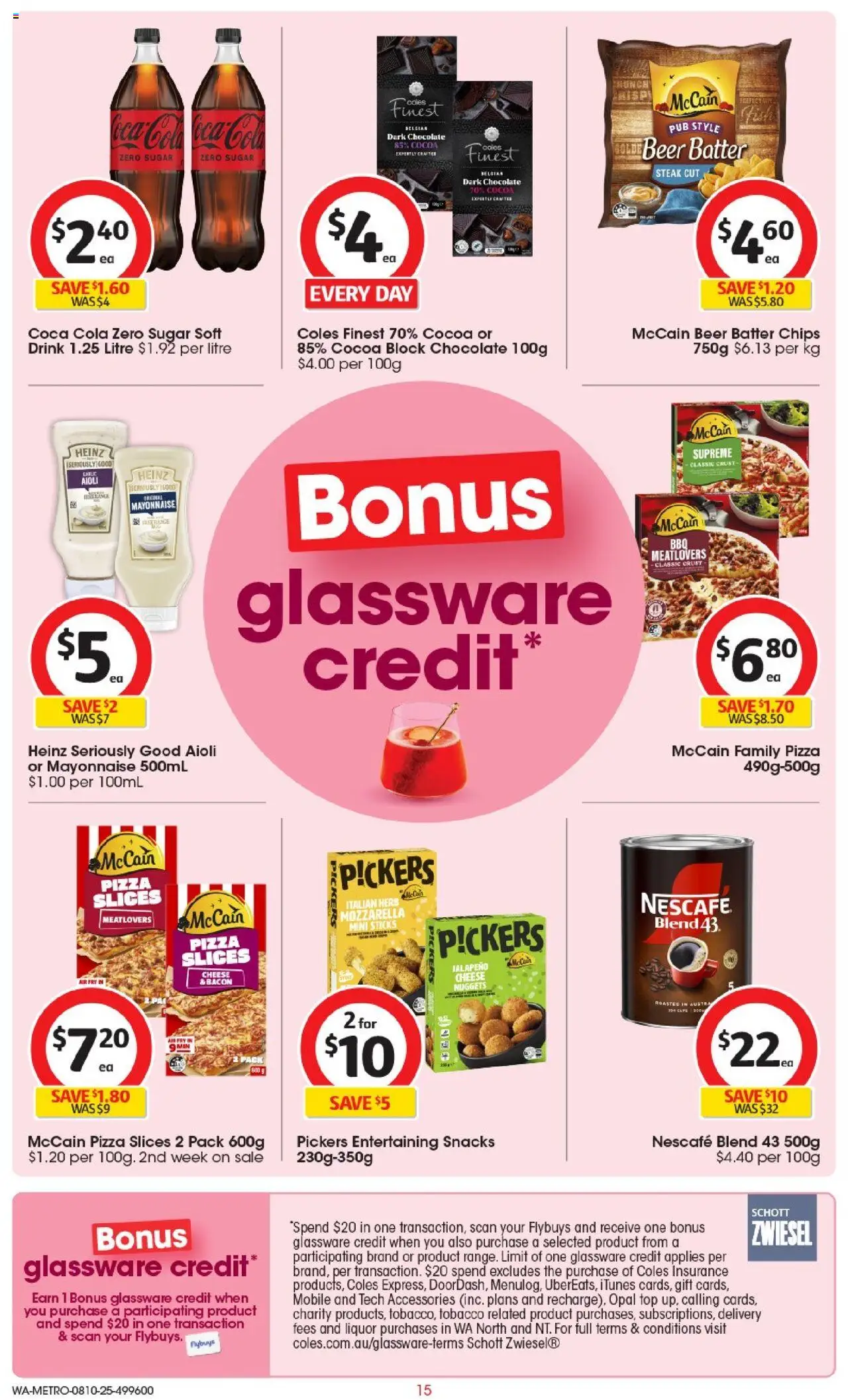 Coles catalogue - valid from 08.10.2025 | Page: 15 | Products: Pizza, Glassware, Opal, Coca Cola