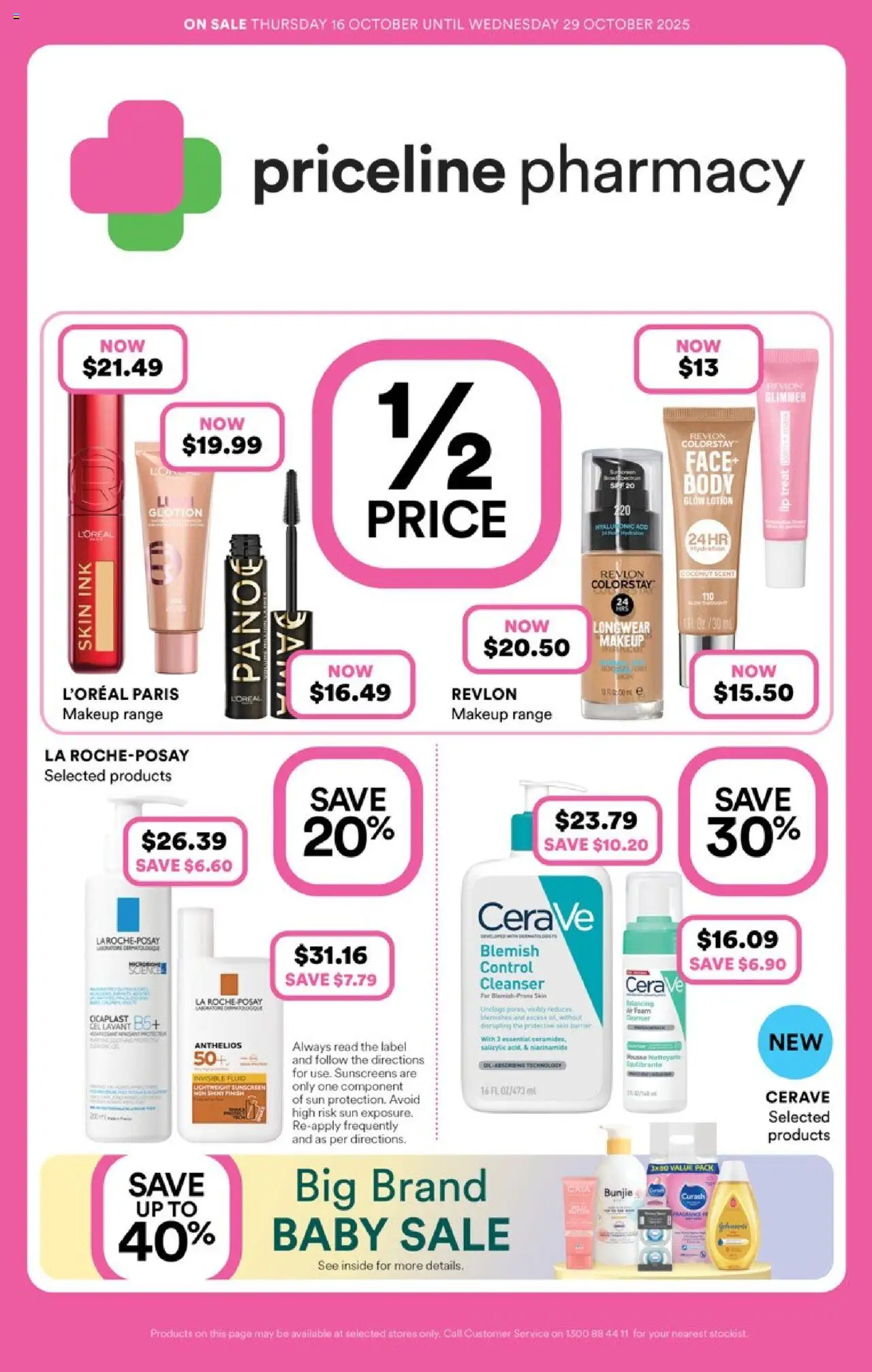 Priceline Pharmacy catalogue - valid from 16.10.2025 | Page: 1 | Products: Sunscreen, Lotion, Blemish, Mousse
