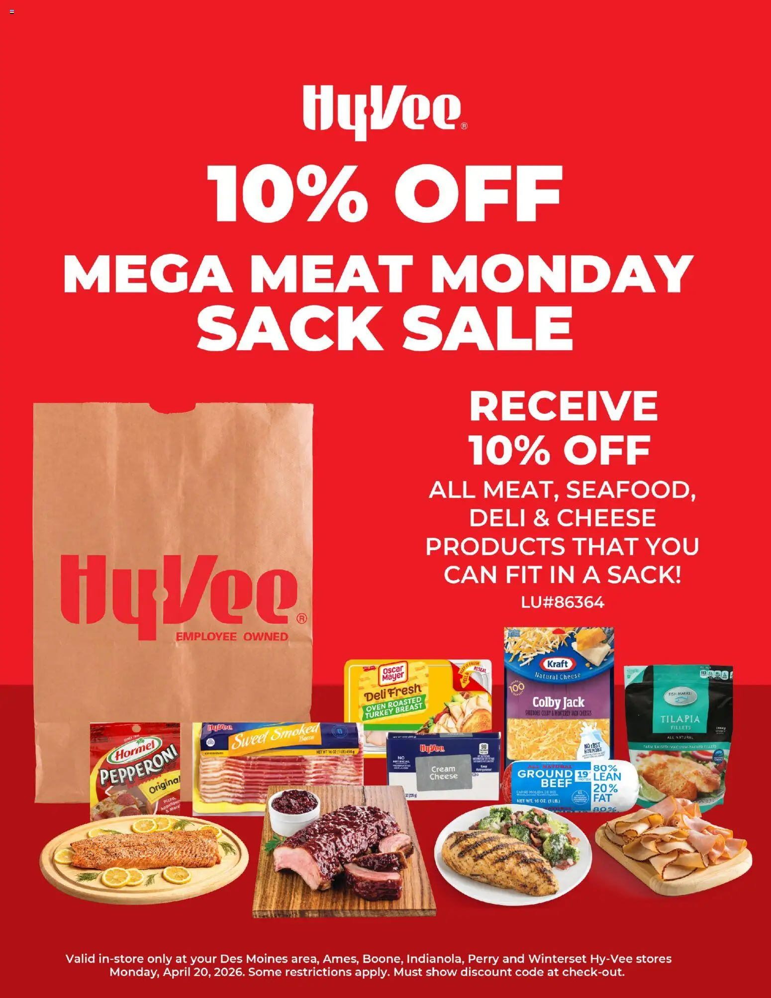 HyVee  Mega Meat Monday - valid from 20.04.2026 | Page: 1 | Products: Cheese, Beef, Cream, Oven