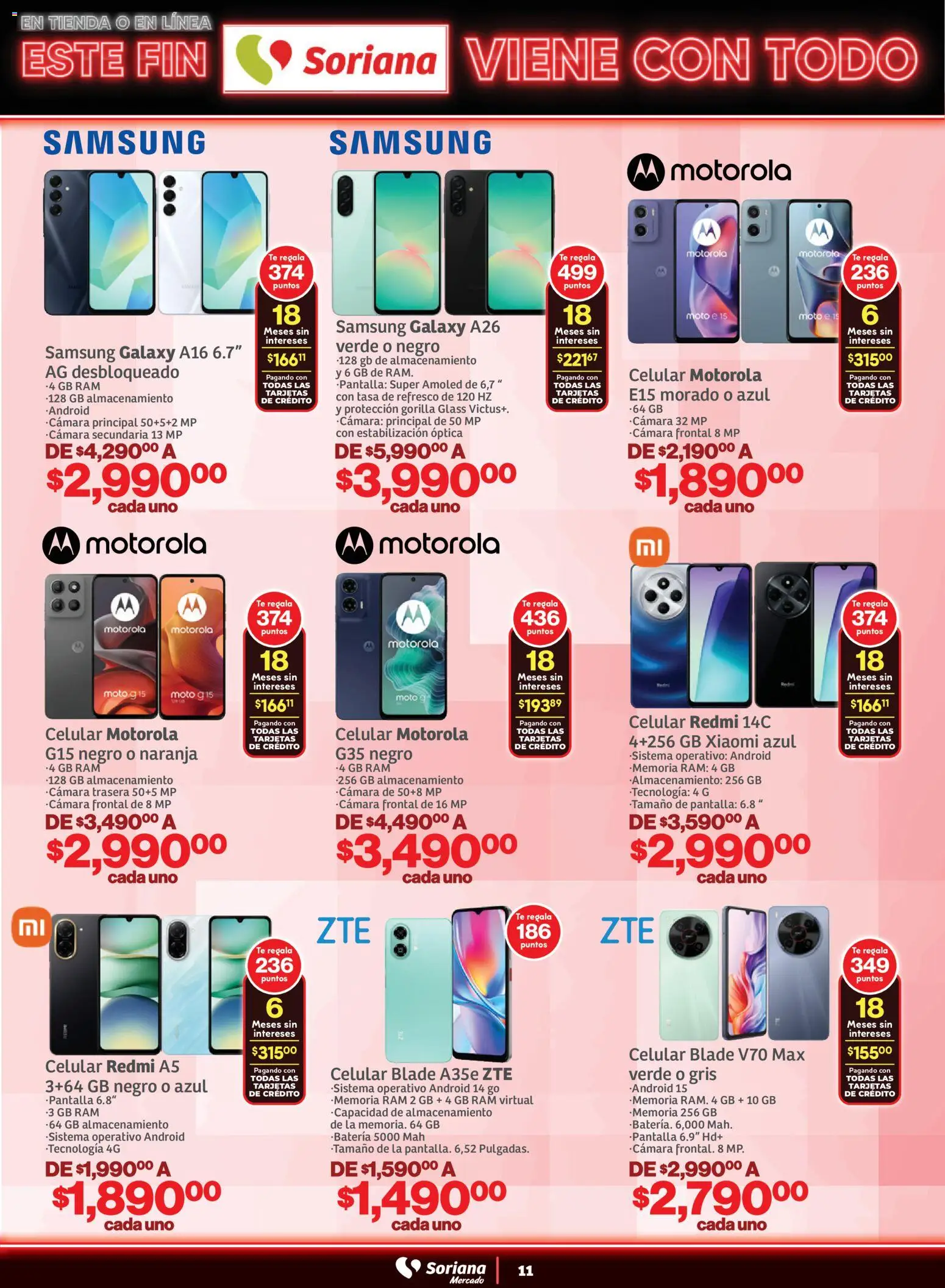 Nuevas ofertas de Soriana válidas en toda la República Mexicana desde el 29.10.2025. ¡Encuentra las mejores ofertas en Soriana - Este fin Soriana viene con todo Mercado Nacional! | Página: 11 | Productos: Refresco, Cámara, Té, Batería