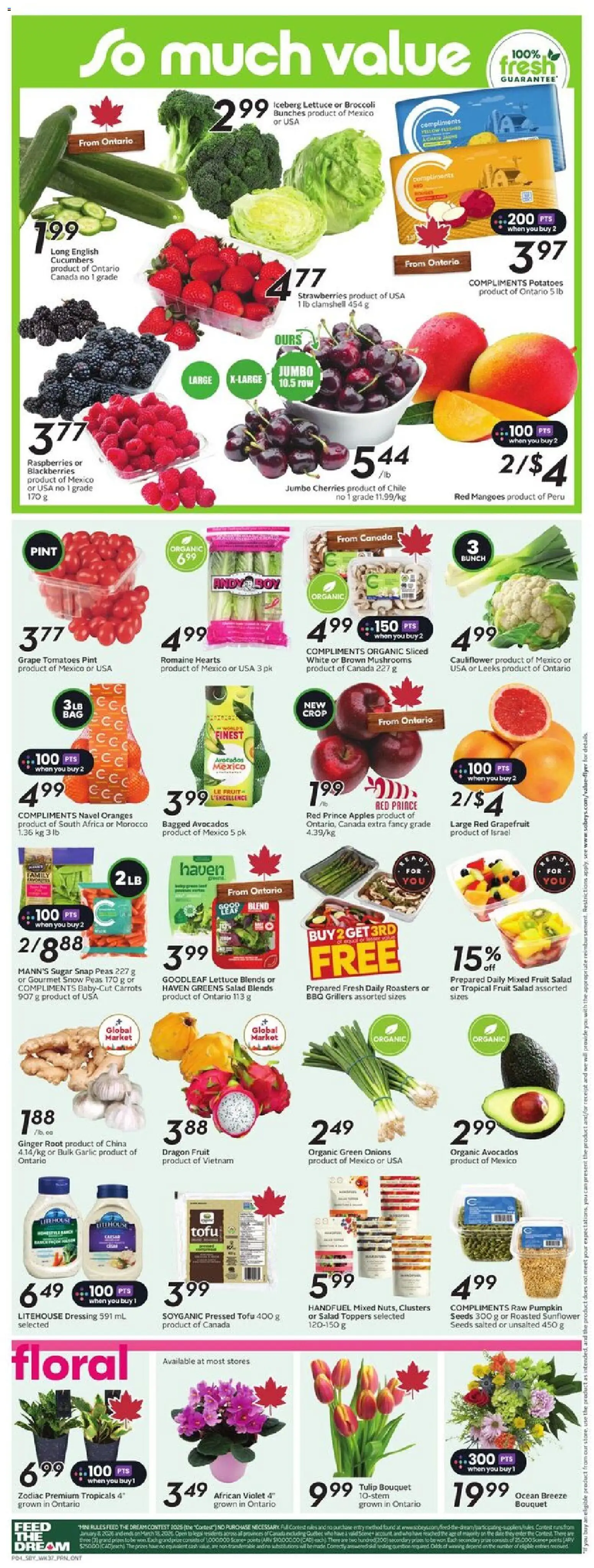 Sobeys flyer valid from 08.01.2026 | Page: 7 | Products: Salad, Potatoes, Apples, Oranges