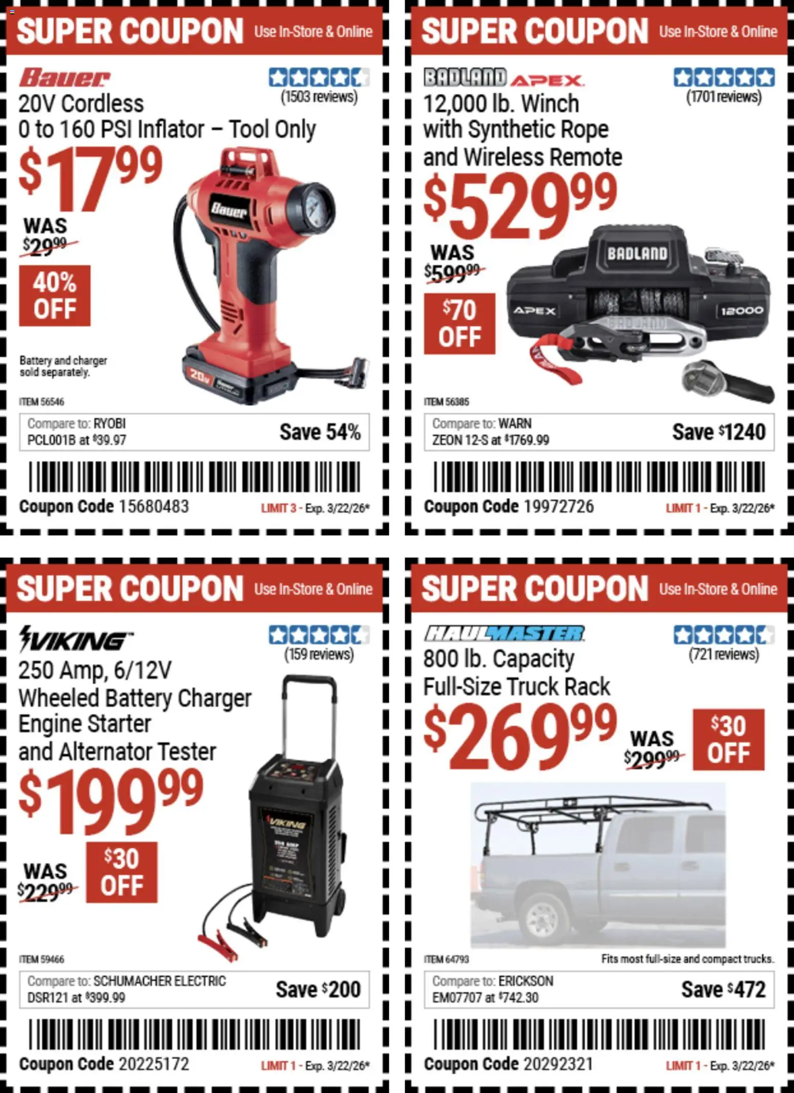 Harbor Freight Weekly Ad - valid from 09.03.2026 | Page: 4 | Products: Battery, Starter, Alternator, Charger