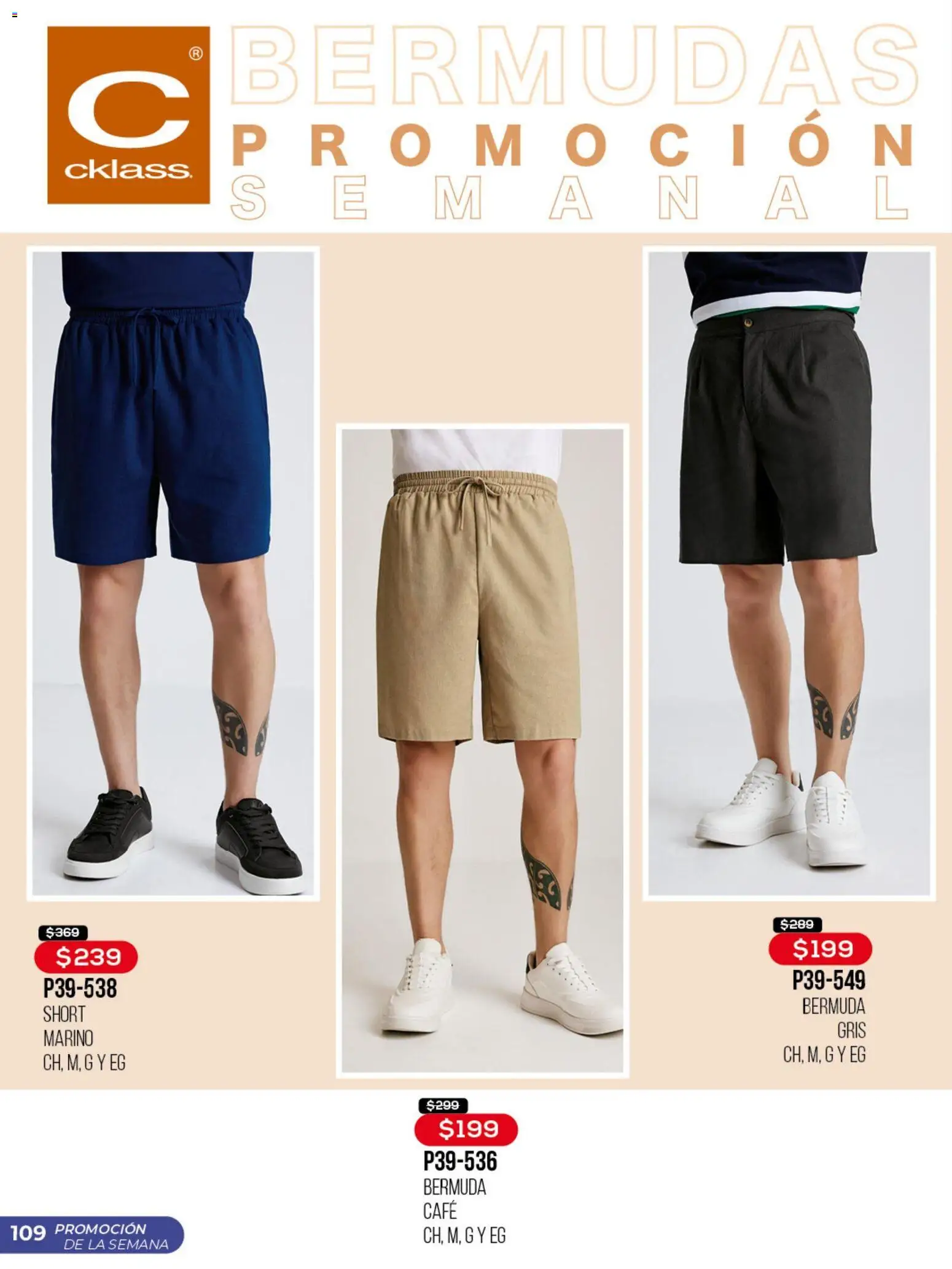 Nuevas ofertas de Cklass válidas en toda la República Mexicana desde el 13.04.2026. ¡Encuentra las mejores ofertas en Cklass catálogo Promo semanal! | Página: 110 | Productos: Bermudas, Café, Short, Bermuda
