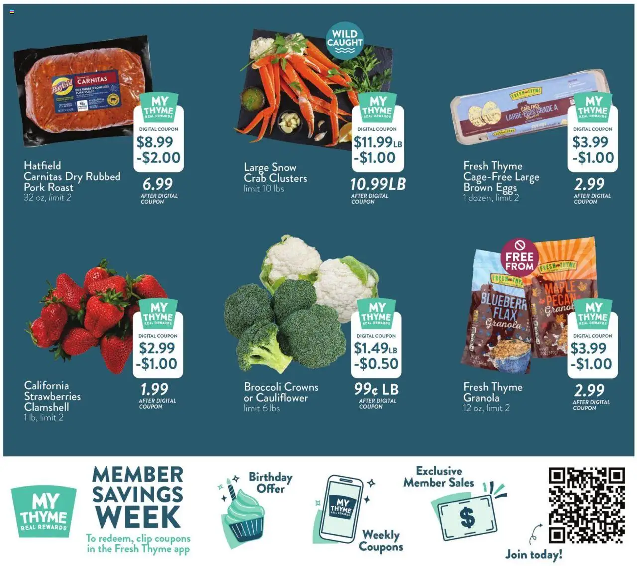 Fresh Thyme Weekly Ad - valid from 08.10.2025 | Page: 4 | Products: Eggs, Pork, Strawberries, Cauliflower