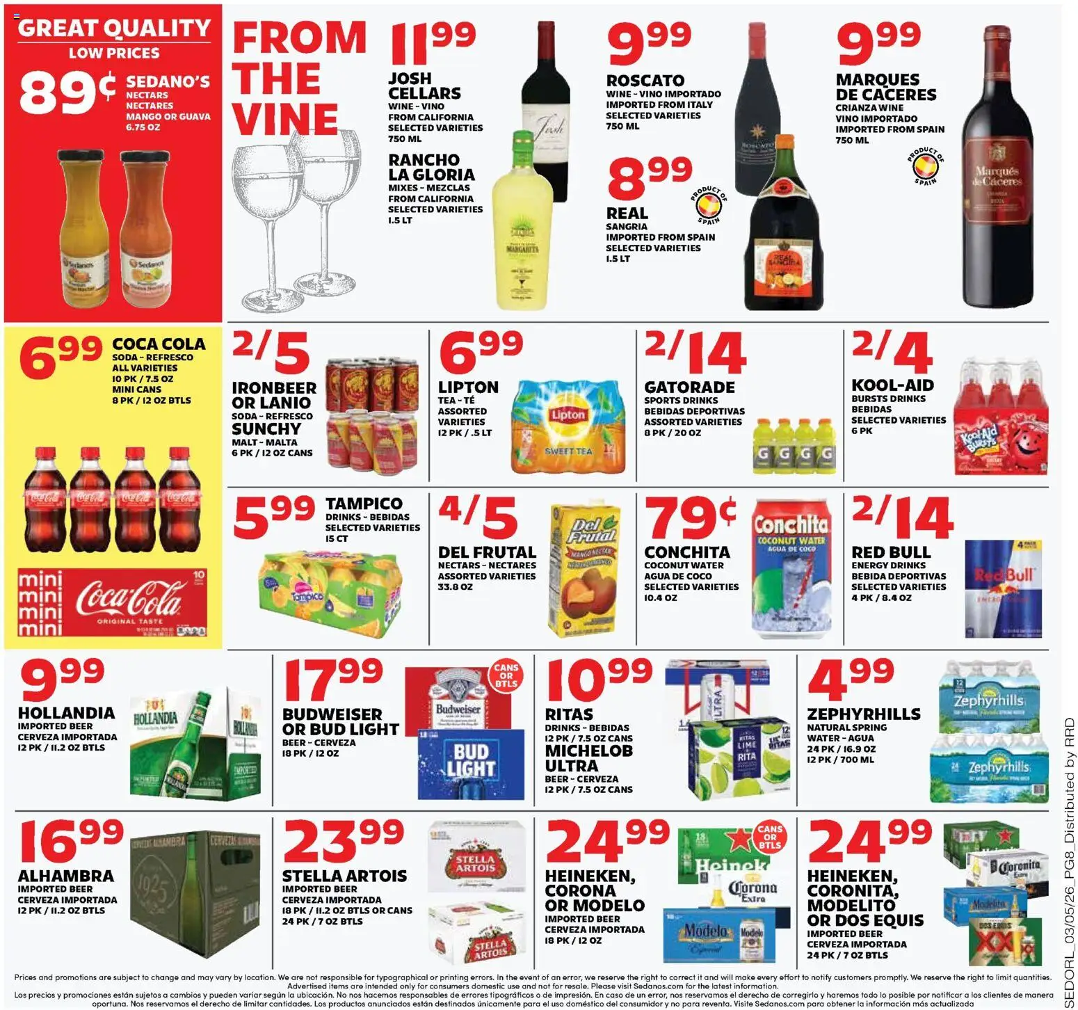 Sedano's Weekly Ad - valid from 04.03.2026 | Page: 8 | Products: Beer, Tea, Water, Lime
