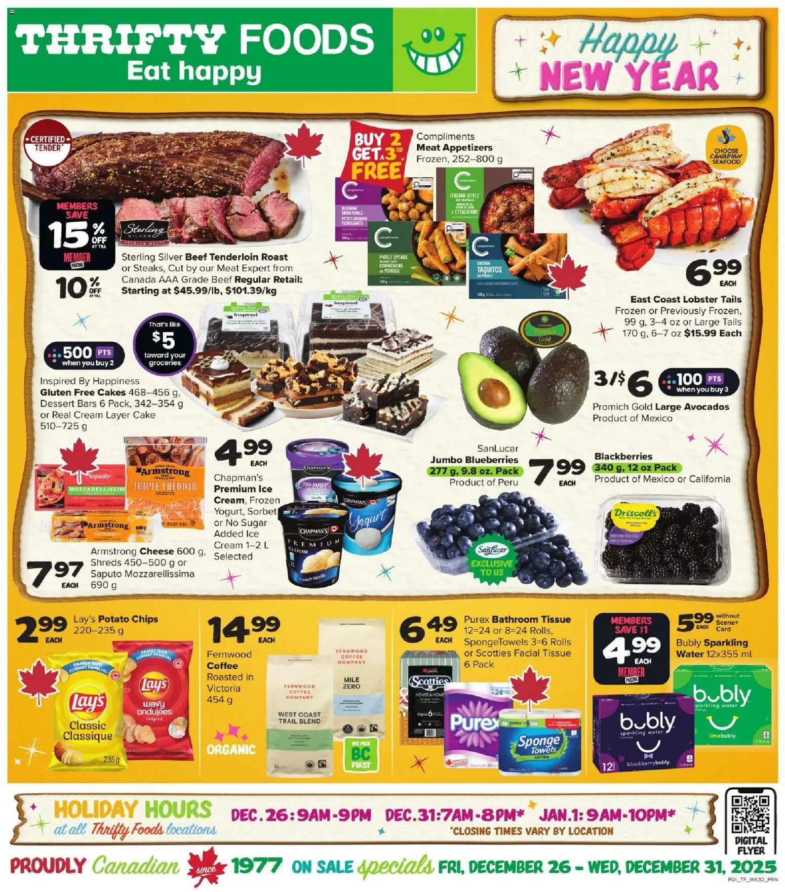 Thrifty Foods flyer valid from 26.12.2025 | Page: 3 | Products: Beef, Cream, Ice cream, Sponge