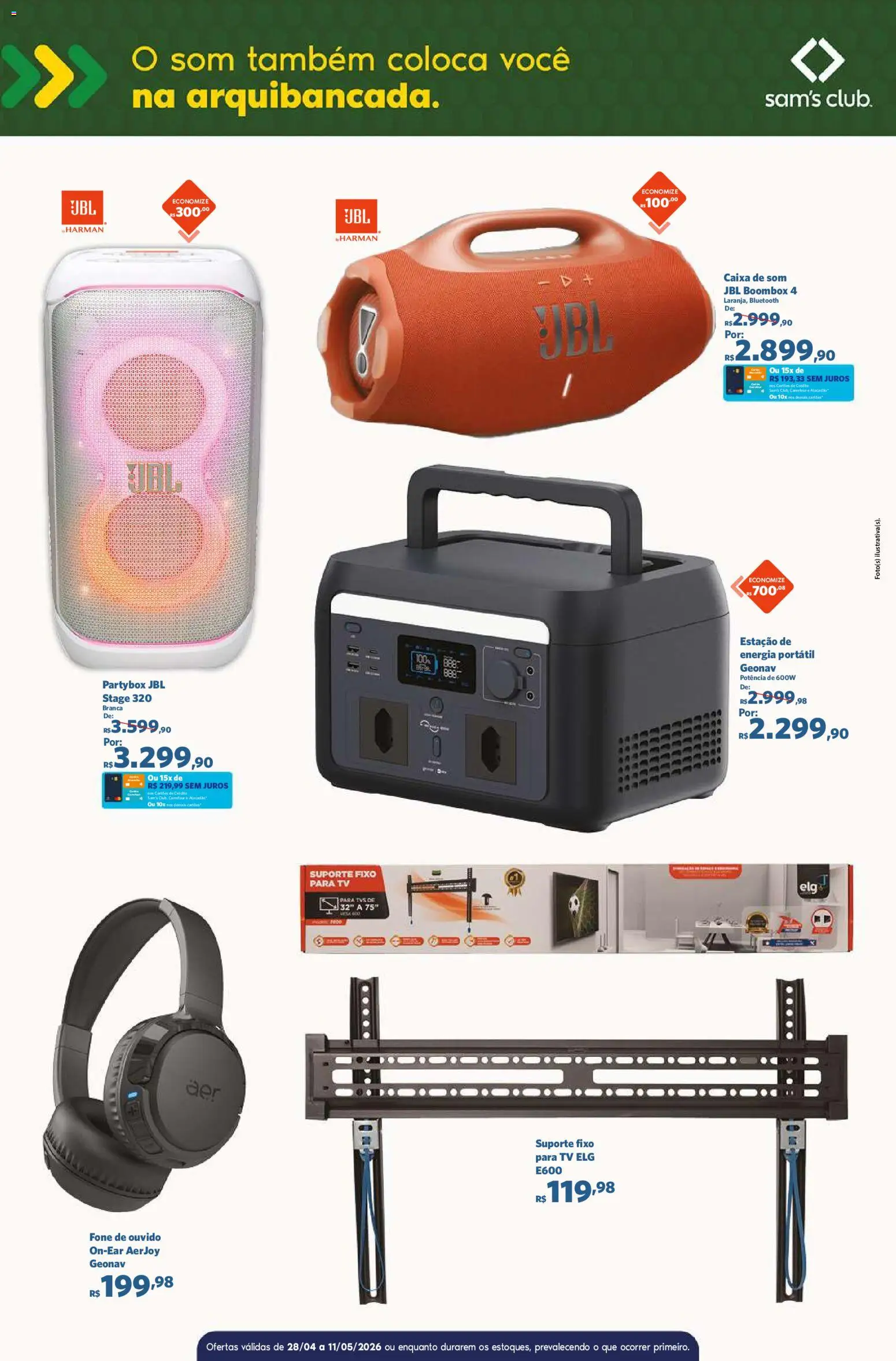 Sam's Club Folheto - válido de 28.04.2026 | Página: 3 | Produtos: Caixa de som, Caixa, Tv, Fone de ouvido