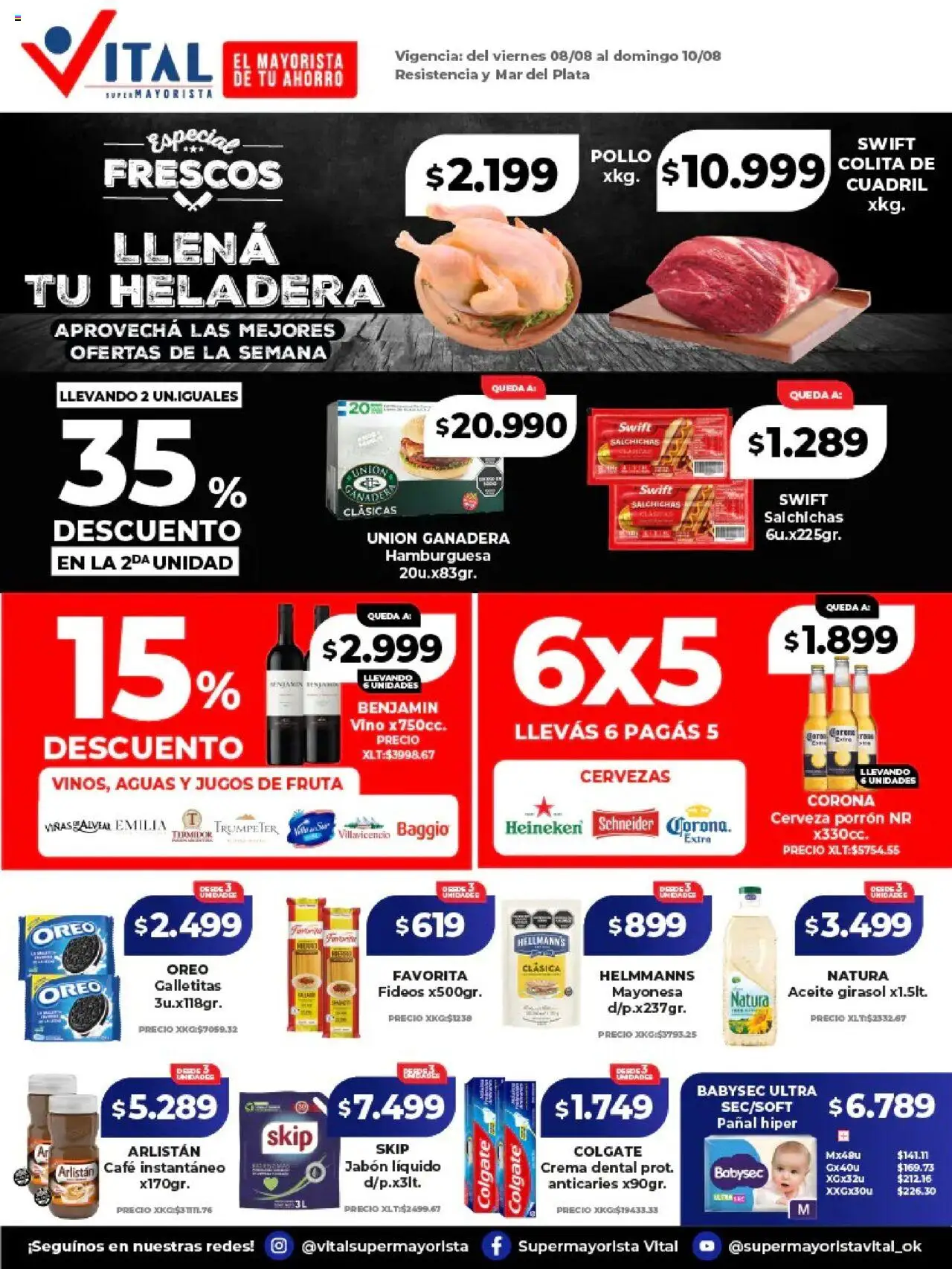 Vital - Ofertas fin de semana - Mar del Plata │ válido desde el 08.08.2025 | Página: 1 | Productos: Aceite, Jabón líquido, Mayonesa, Heladera