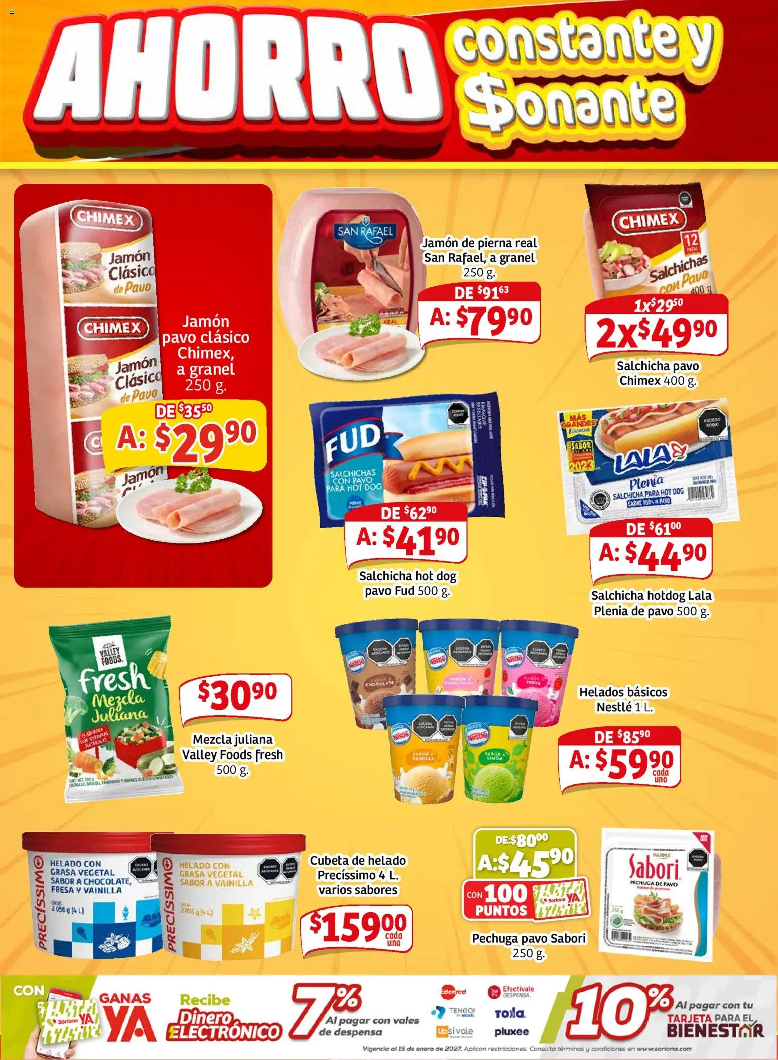 Nuevas ofertas de Soriana válidas en toda la República Mexicana desde el 30.01.2026. ¡Encuentra las mejores ofertas en Soriana - Pesito Valedor Mercado: Nay, Sin, Son! | Página: 19 | Productos: Salchicha, Chocolate, Helado, Despensa