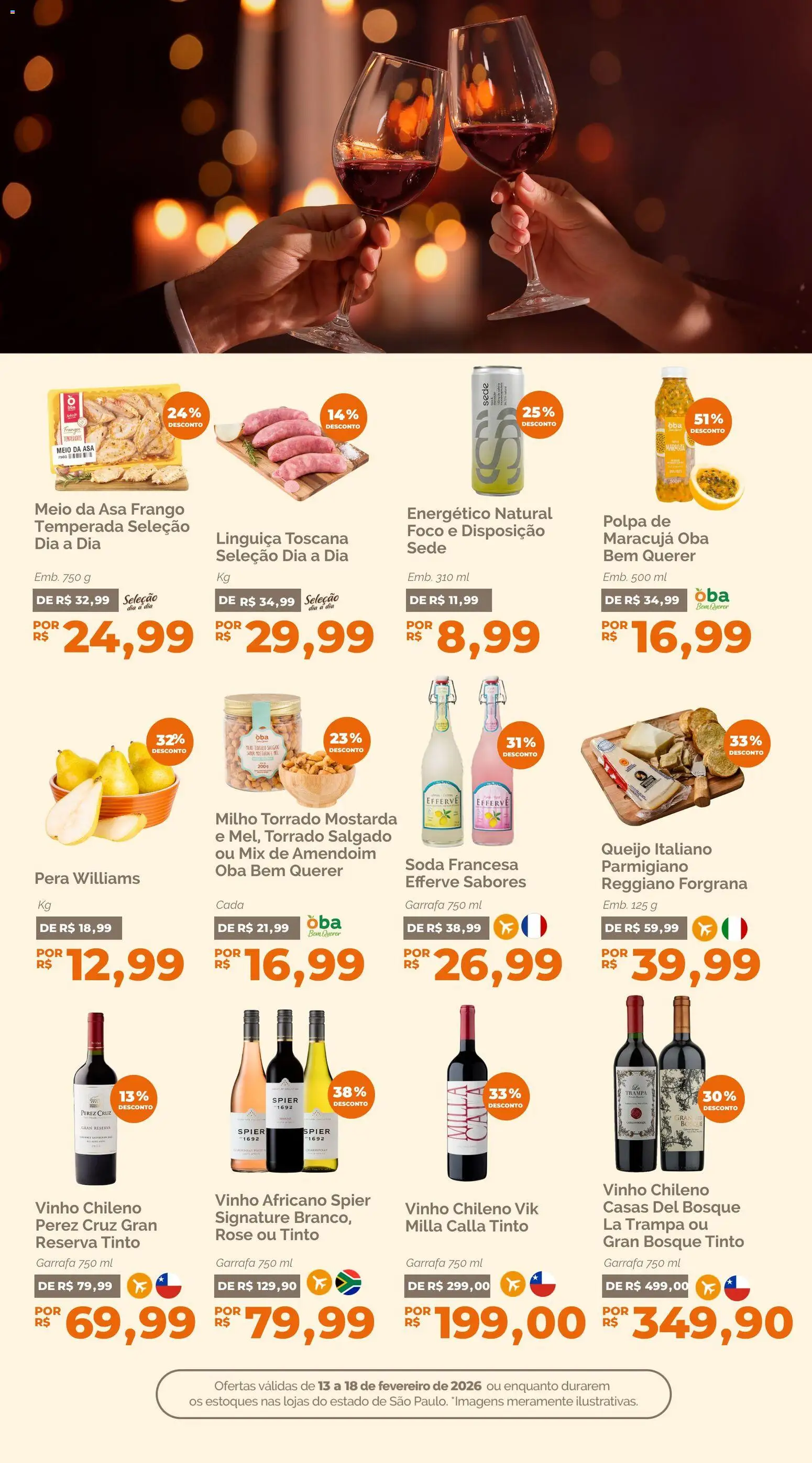 Oba Hortifruti Folheto - válido de 13.02.2026 | Página: 6 | Produtos: Pera, Energético, Vinho, Soda
