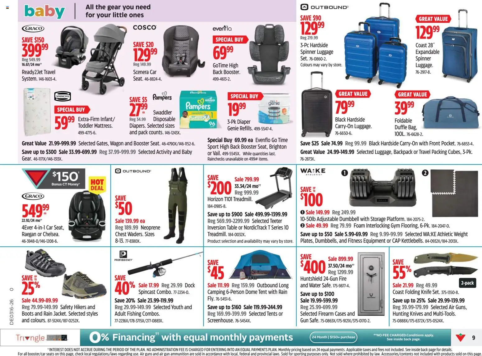Canadian Tire flyer valid from 16.04.2026 | Page: 9 | Products: Boots, Backpack, Cap, Table