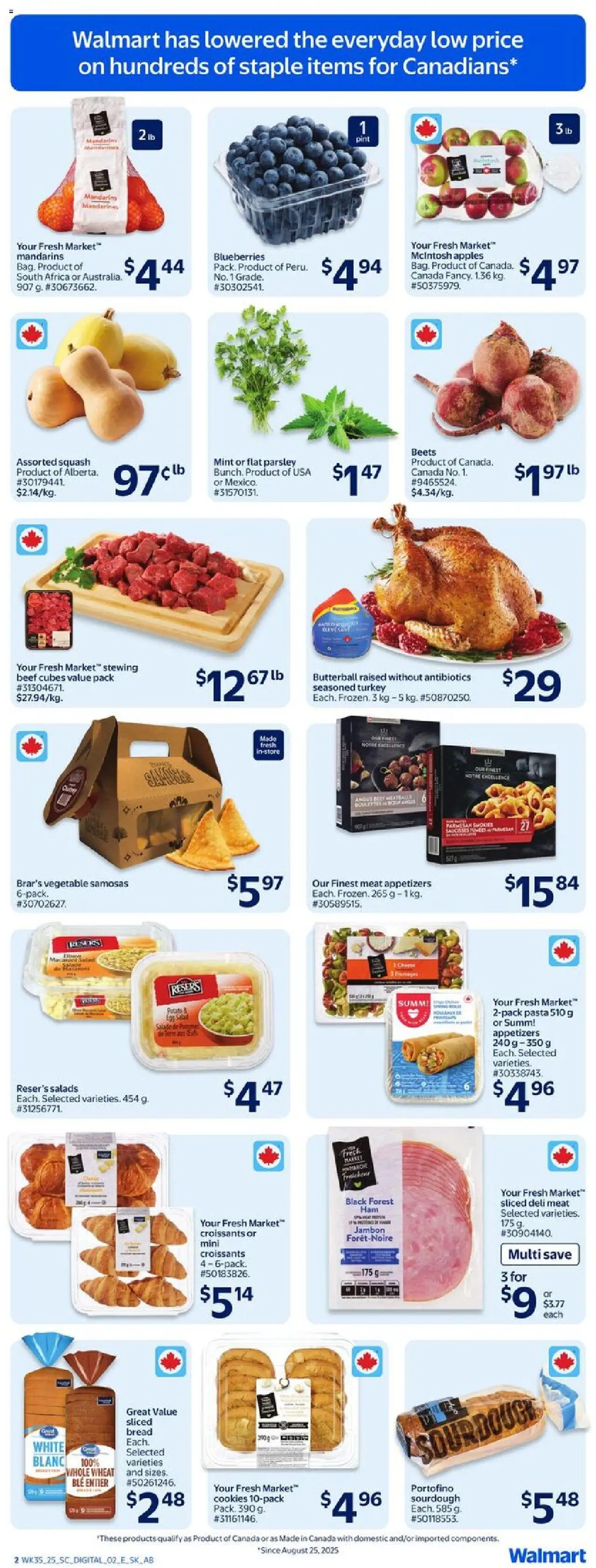 Walmart flyer valid from 25.09.2025 | Page: 4 | Products: Beef, Salad, Turkey, Apples