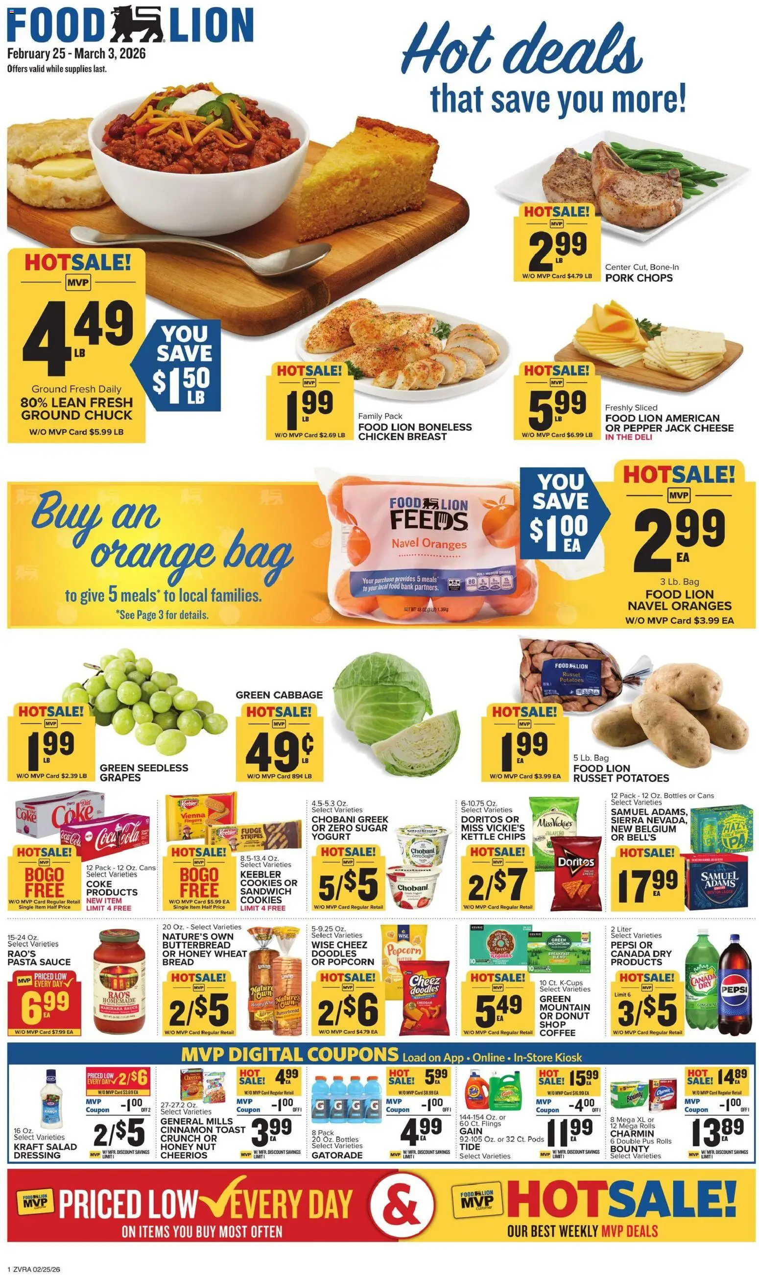 Food Lion Weekly Ad - valid from 25.02.2026 | Page: 1 | Products: Cheese, Yogurt, Pasta, Salad