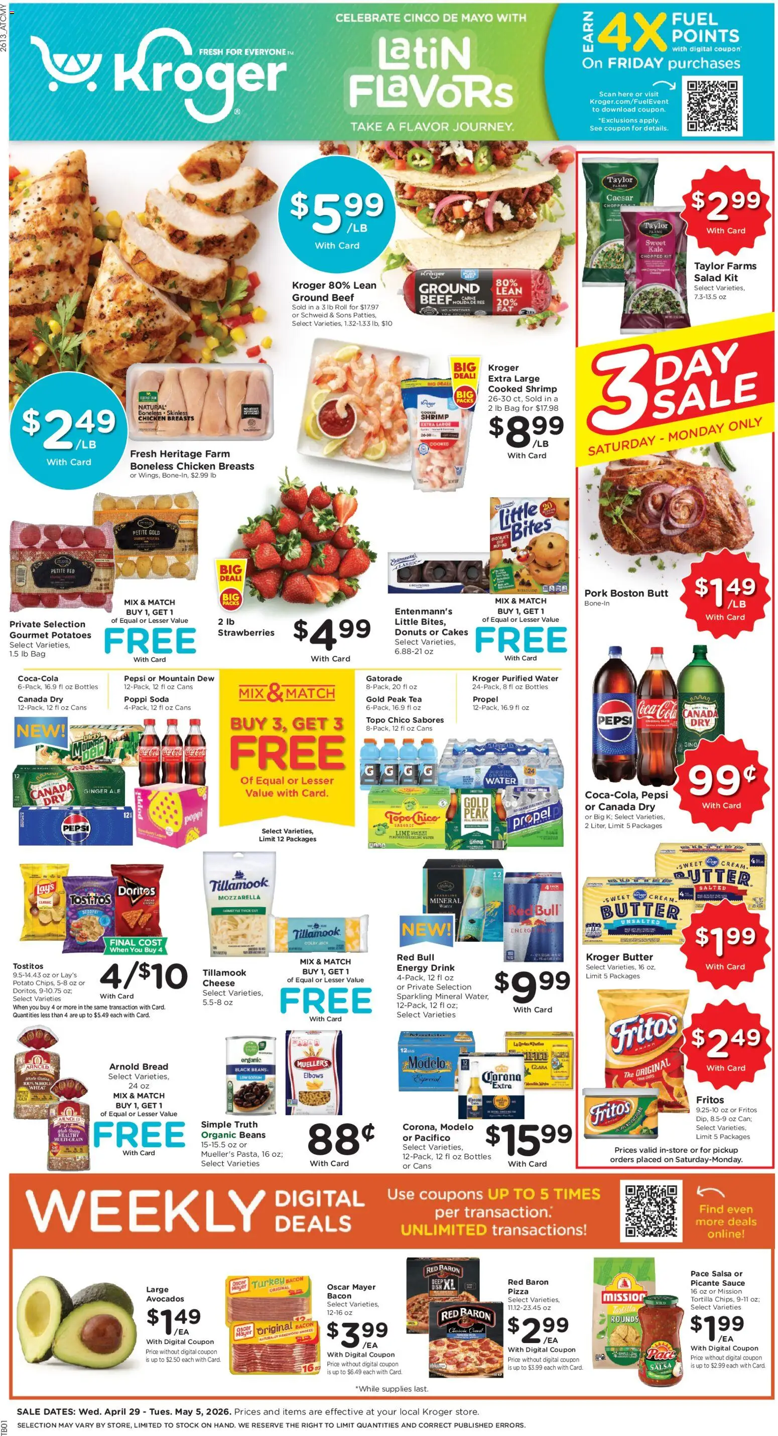 Kroger Weekly Ad - valid from 29.04.2026 | Page: 1 | Products: Kale, Cheese, Strawberries, Sauce