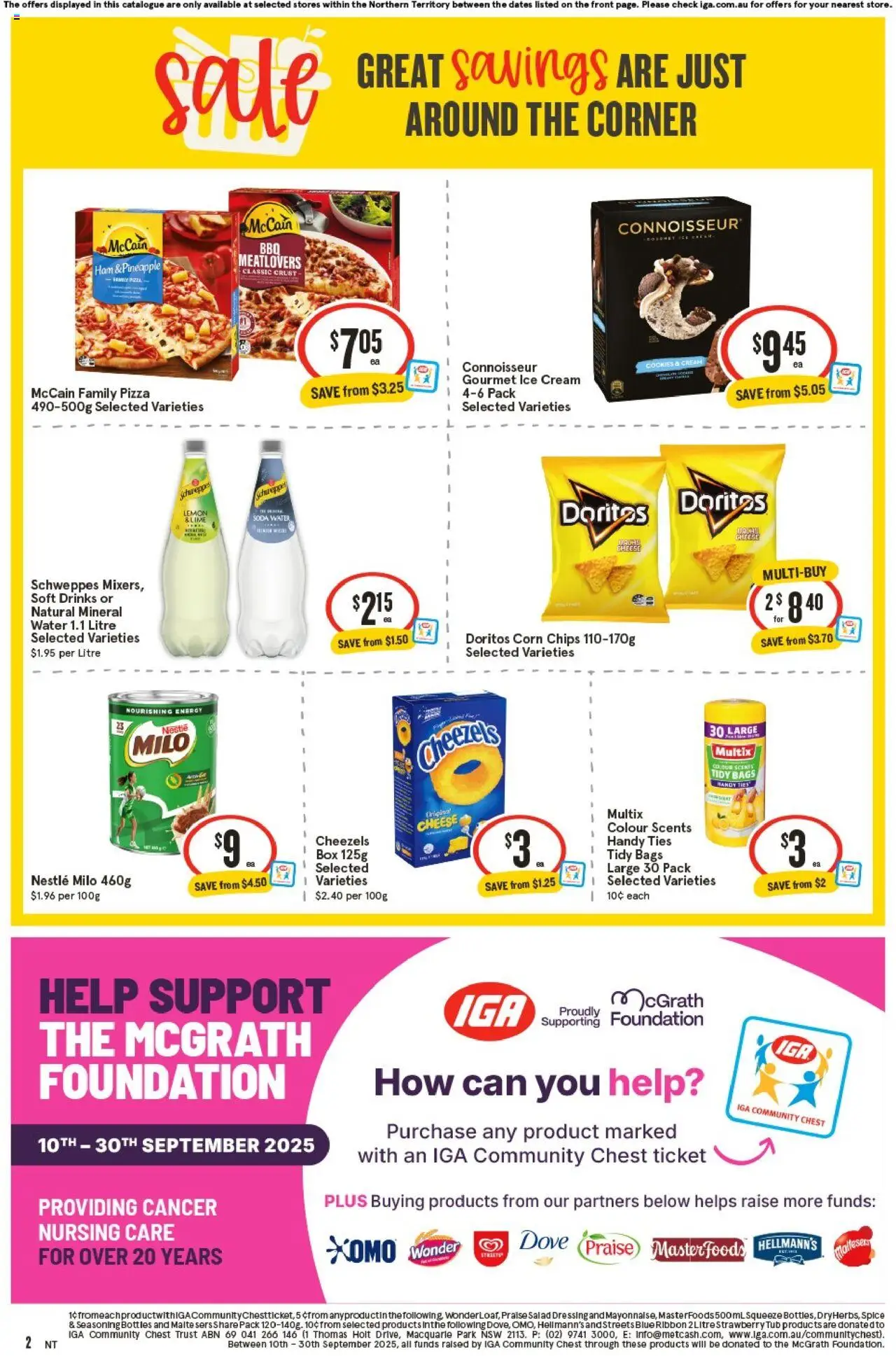 IGA catalogue - valid from 24.09.2025 | Page: 2 | Products: Box, Pizza, Water, Foundation