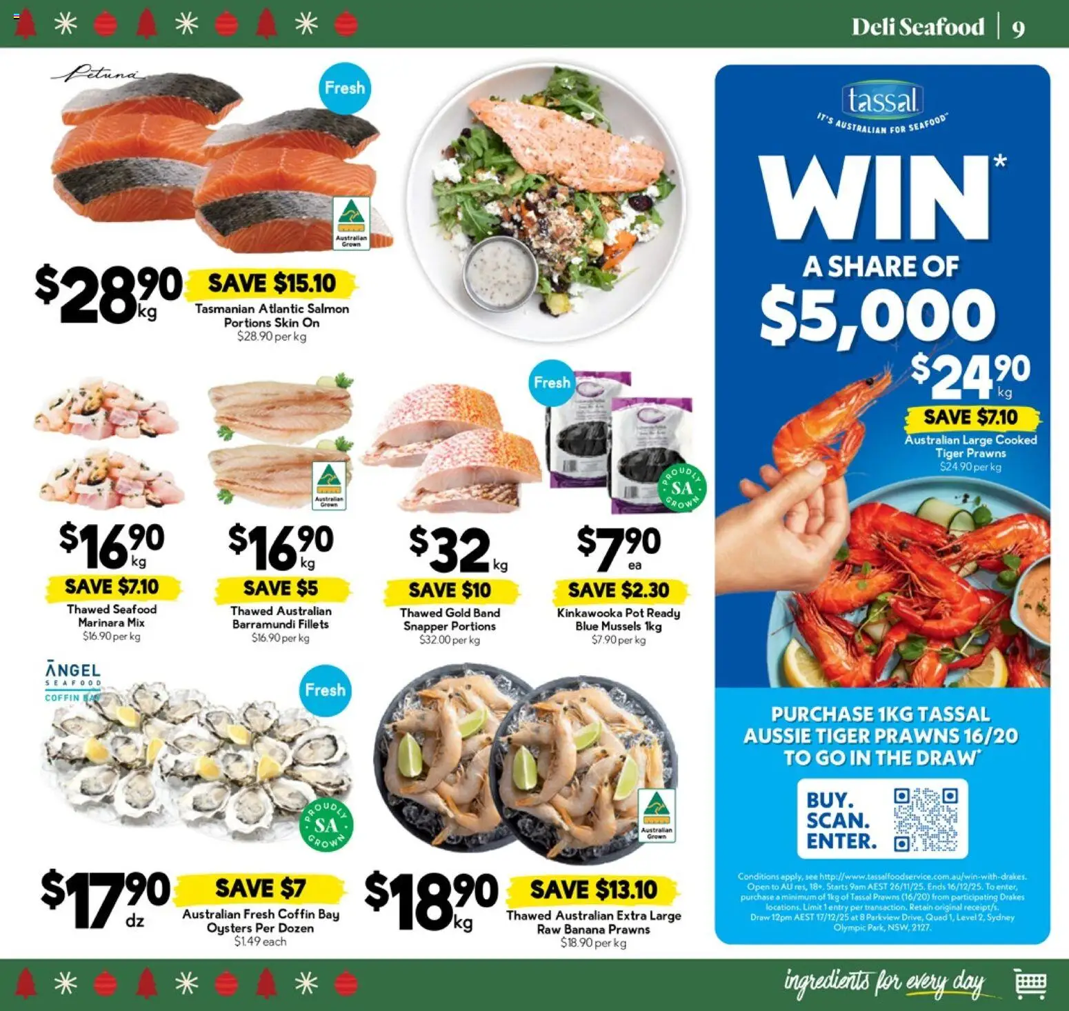 Drakes catalogue - valid from 10.12.2025 | Page: 9 | Products: Oysters, Prawns, Salmon, Seafood