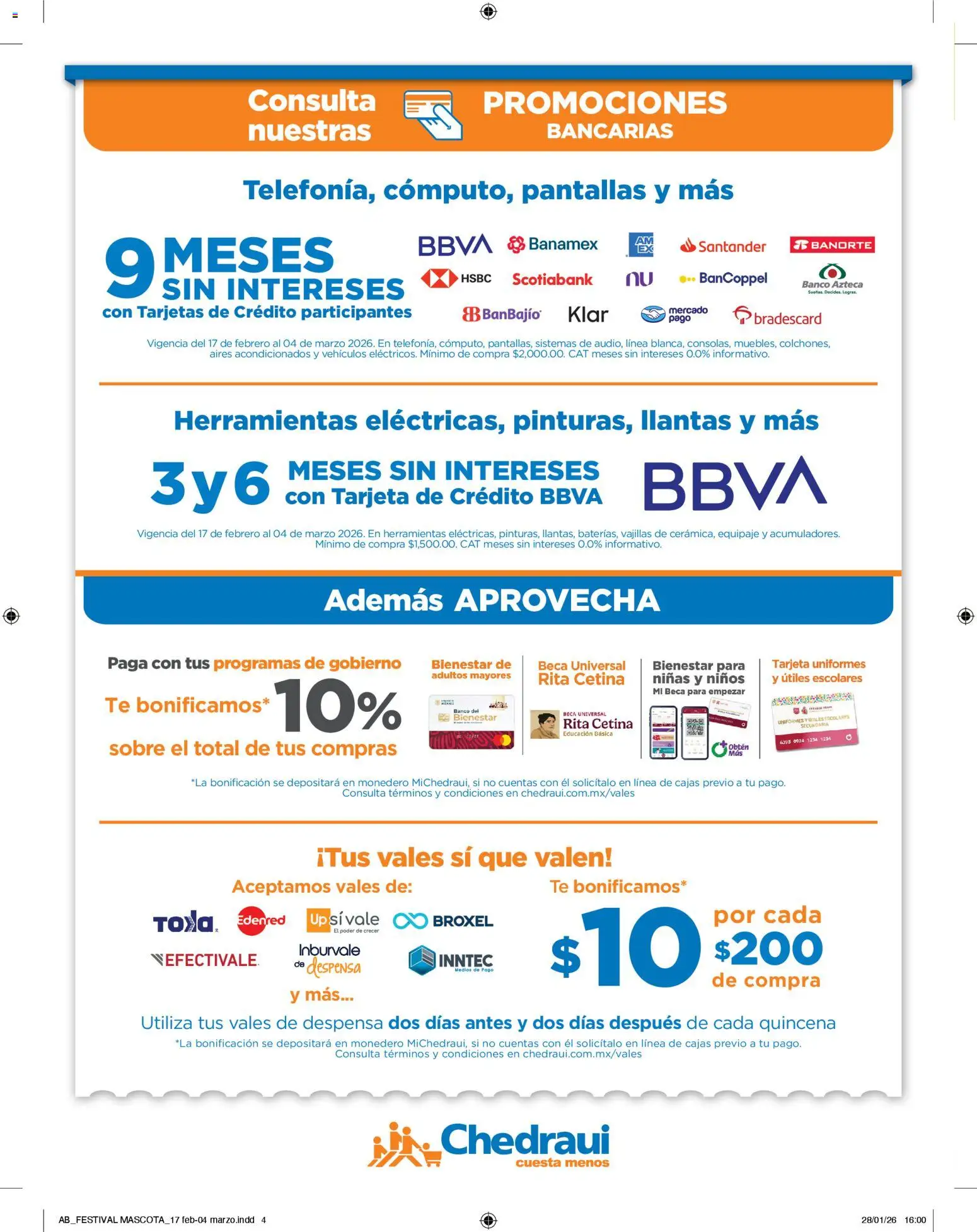 Nuevas ofertas de Chedraui válidas en toda la República Mexicana desde el 17.02.2026. ¡Encuentra las mejores ofertas en Chedraui folleto! | Página: 4 | Productos: Pantallas, Banco, Té, Sobre