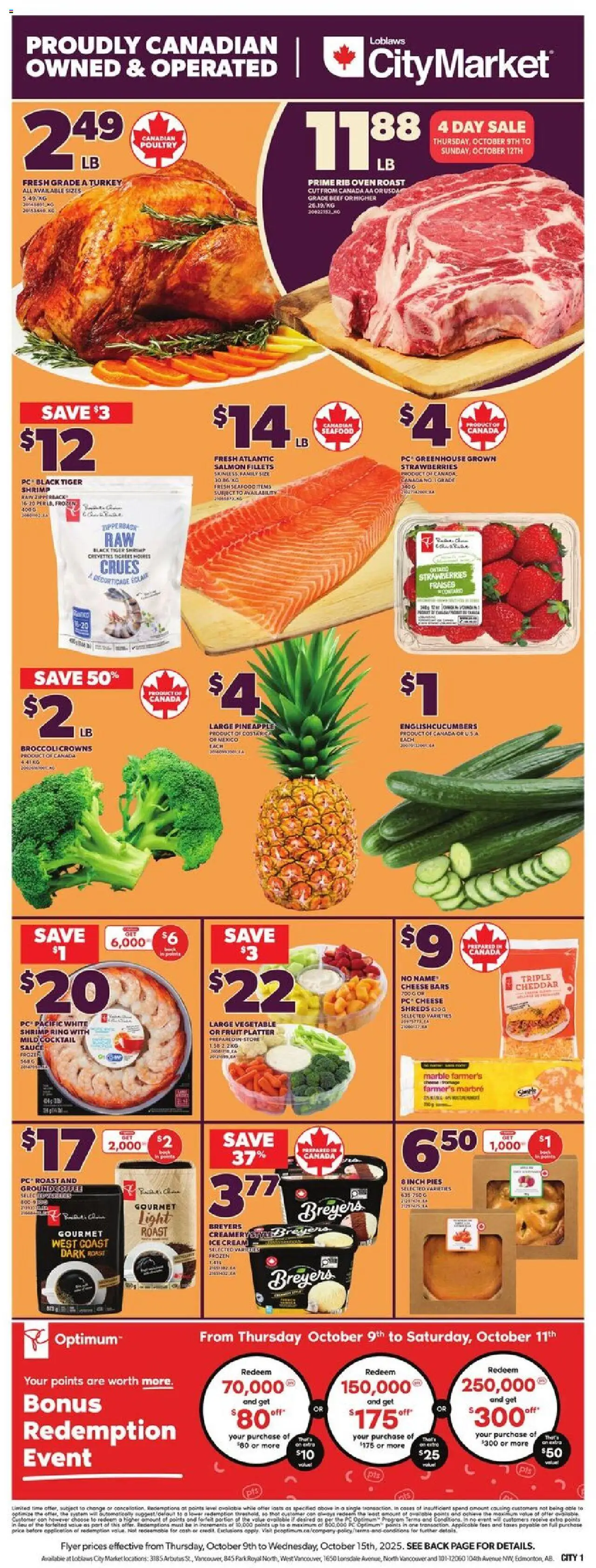 Loblaws flyer valid from 09.10.2025 | Page: 3 | Products: Strawberries, Cream, Ice cream, Oven