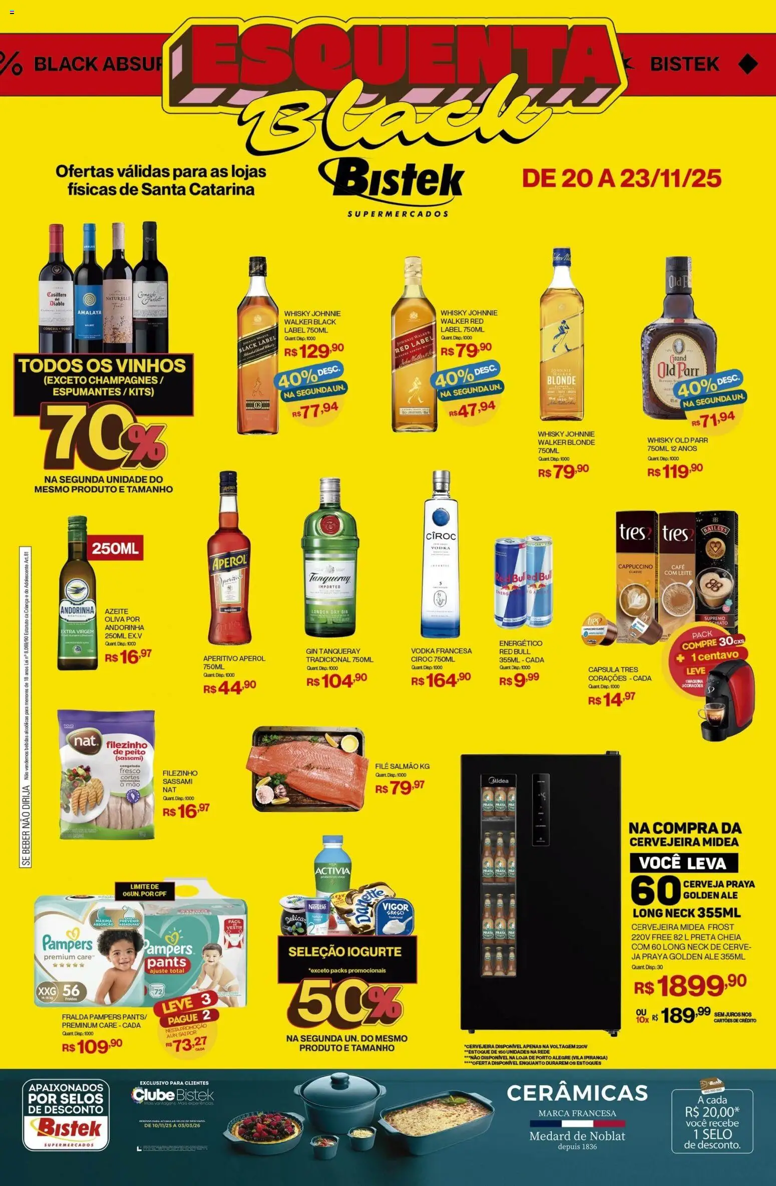Bistek Supermercados Folheto - válido de 20.11.2025 | Página: 1 | Produtos: Fralda pampers, Leite, Café, Cerveja