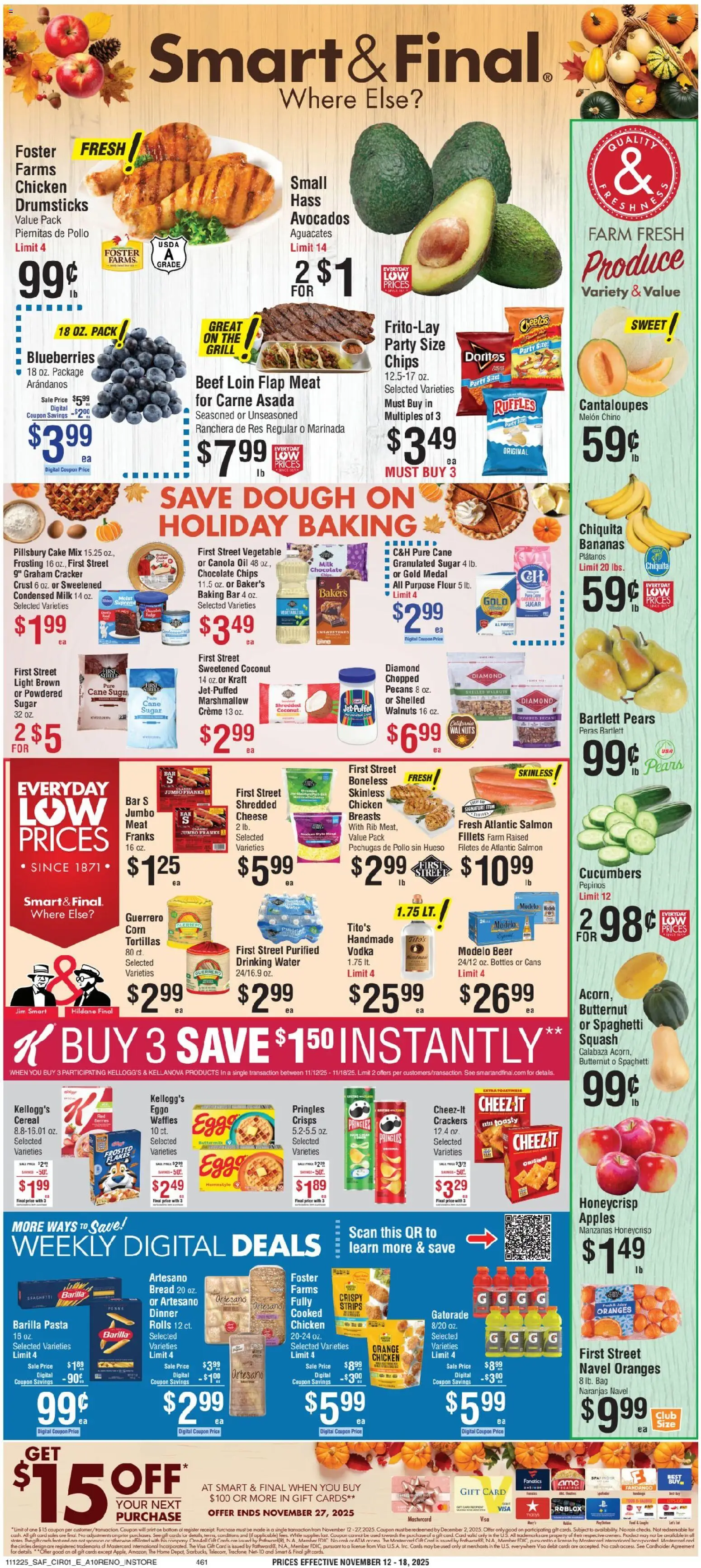 Smart & Final Weekly Ad - valid from 12.11.2025 | Page: 1 | Products: Cucumbers, Water, Sugar, Bag