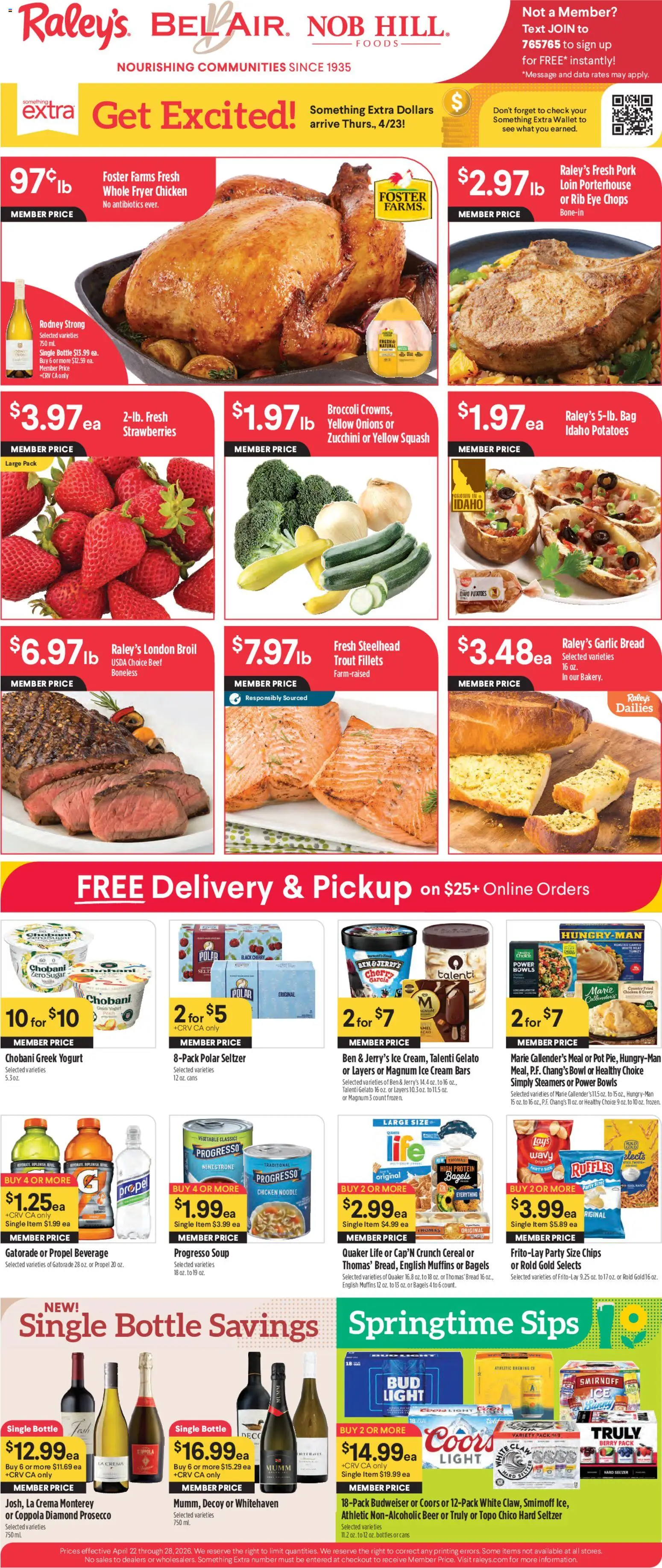 Raley's Weekly Ad - valid from 22.04.2026 | Page: 1 | Products: Zucchini, Beef, Strawberries, Garlic