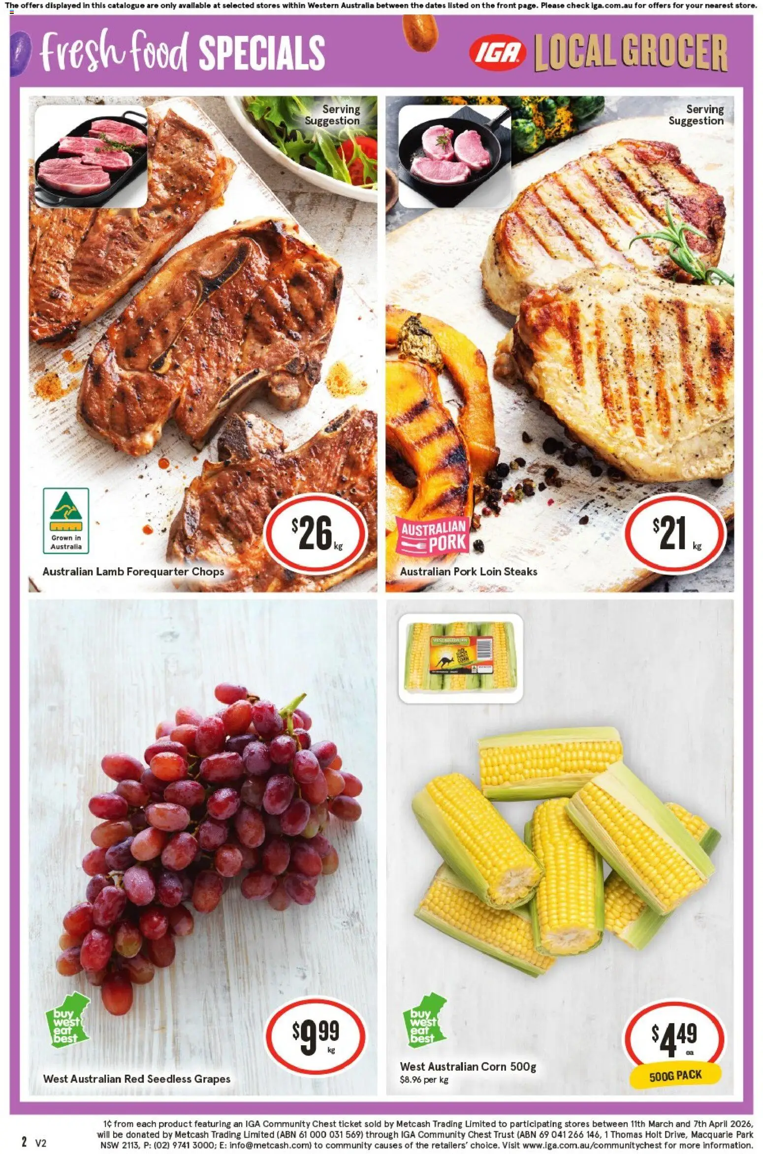 IGA catalogue - valid from 04.04.2026 | Page: 2 | Products: Pork, Lamb, Grapes