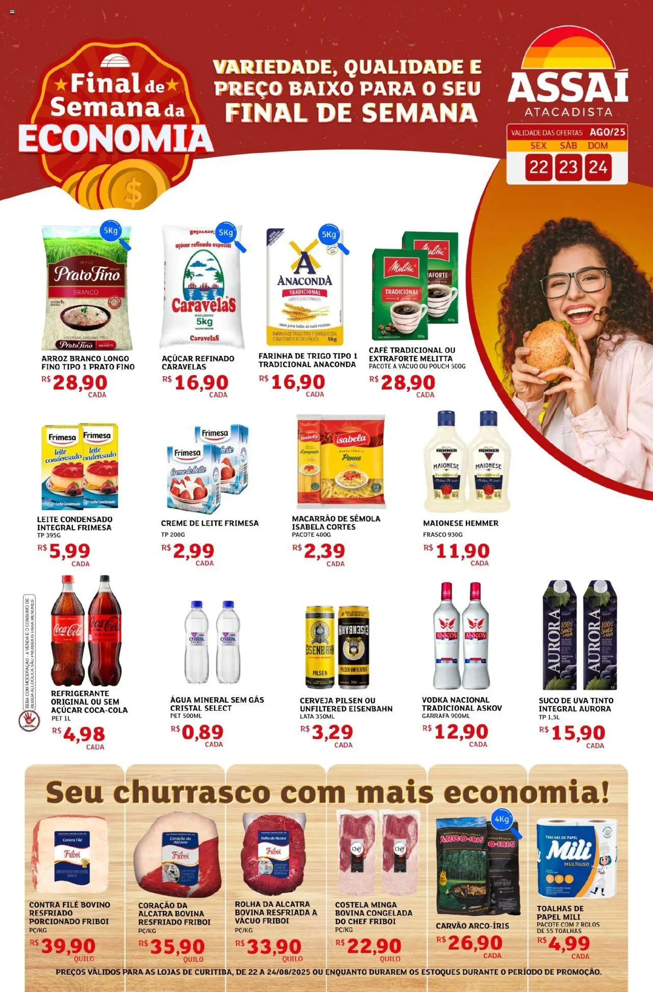 Assaí Atacadista Folheto - válido de 22.08.2025 | Página: 1 | Produtos: Farinha de trigo, Leite, Baixo, Refrigerante