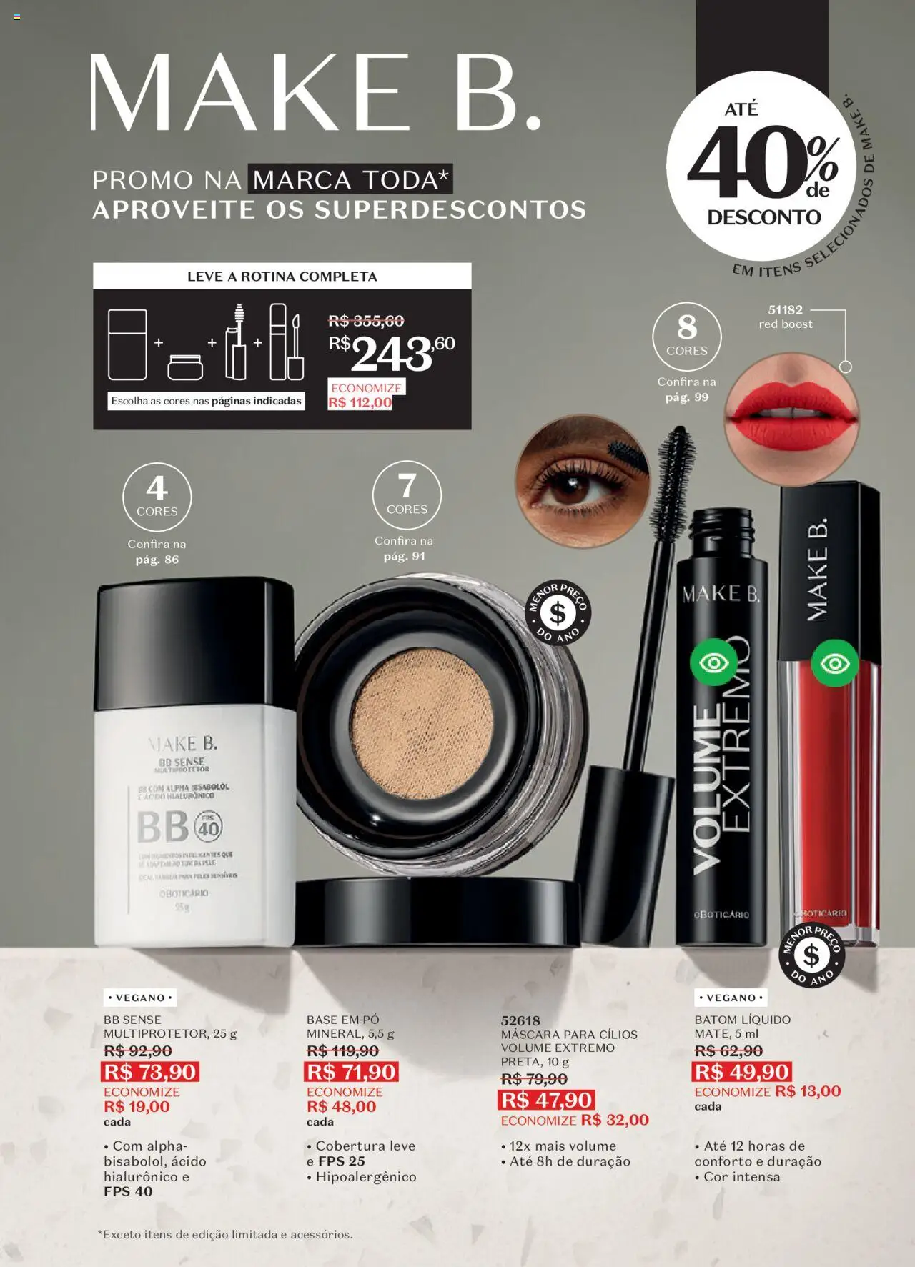 O Boticário Folheto - válido de 11.08.2025 | Página: 115 | Produtos: Pó, Máscara para cílios, Batom, Base