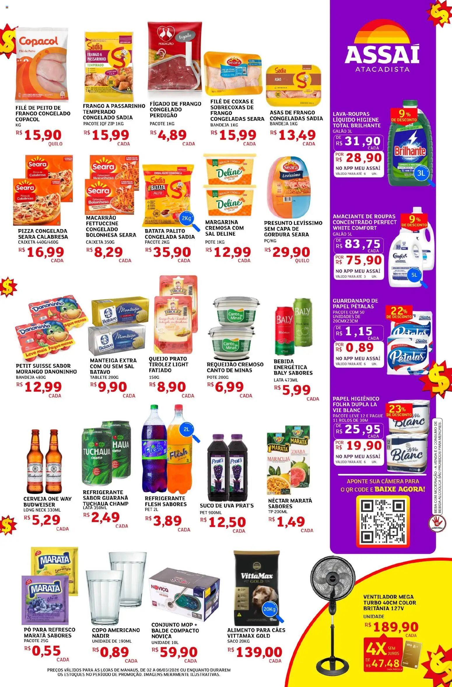 Assaí Atacadista Folheto - válido de 02.03.2026 | Página: 3 | Produtos: Ventilador, Guaraná, Margarina, Balde