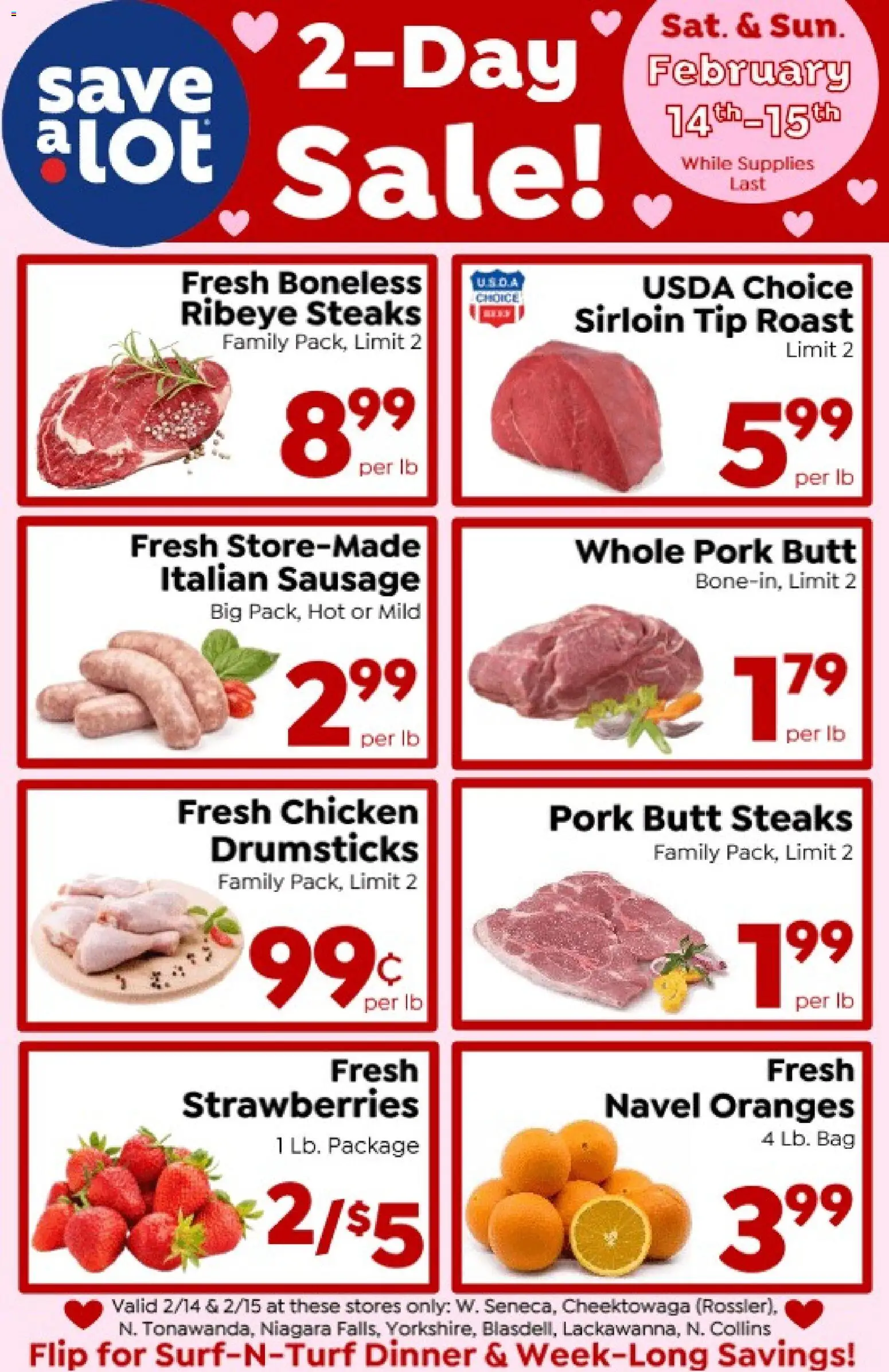 Save a Lot Special Promotion - valid from 14.02.2026 | Page: 1 | Products: Pork, Oranges, Strawberries, Bag