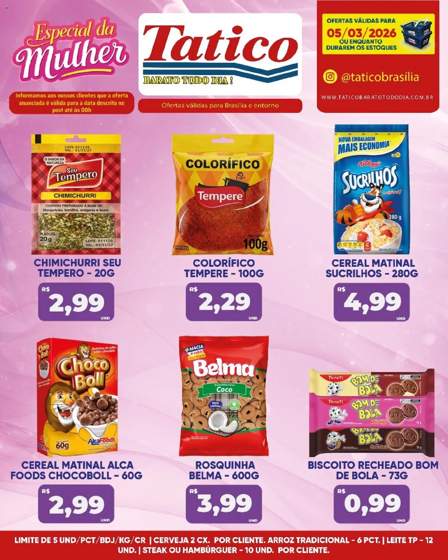 Tatico Folheto - válido de 05.03.2026 | Página: 5 | Produtos: Leite, Chocolate, Hambúrguer, Rosquinha