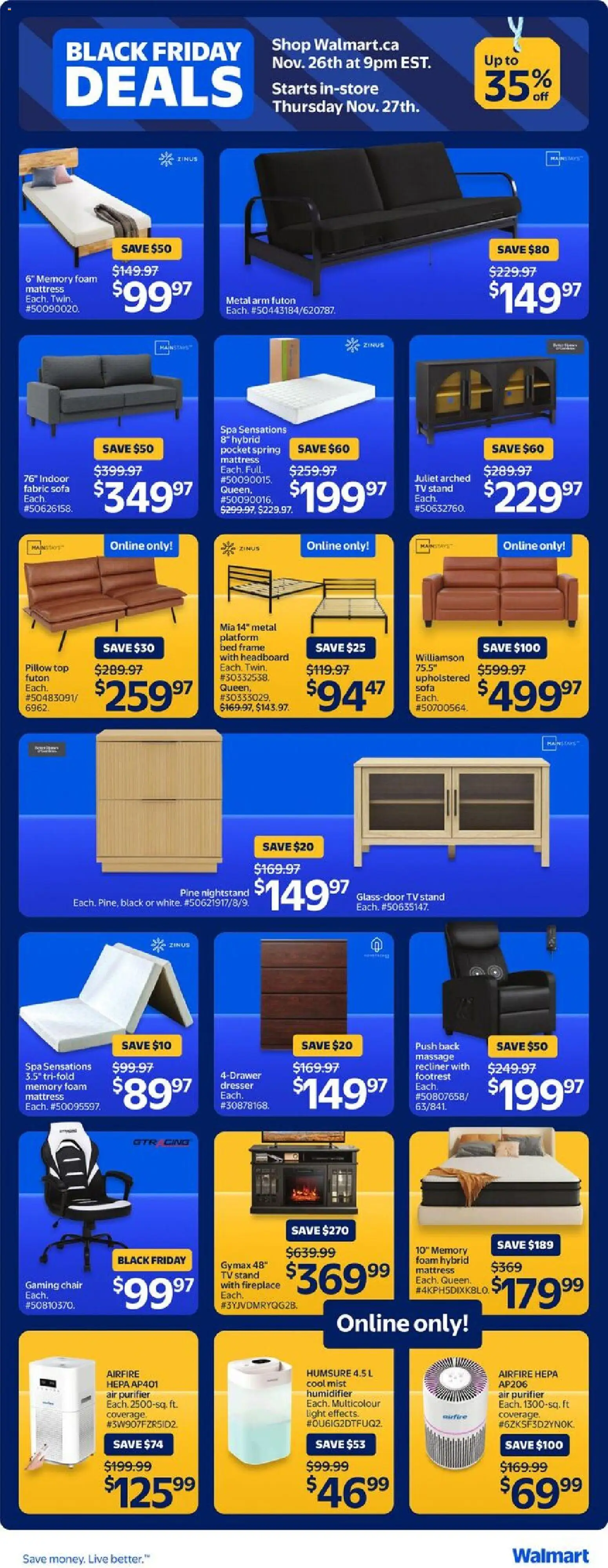 Walmart flyer valid from 26.11.2025 | Page: 11 | Products: Tv, Bed, Mattress, Sofa