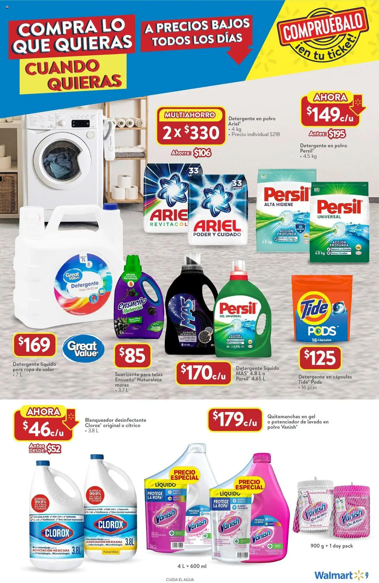 Nuevas ofertas de Walmart válidas en toda la República Mexicana desde el 14.08.2025. ¡Encuentra las mejores ofertas en Walmart - Folleto! | Página: 9 | Productos: Detergente, Desinfectante, Cloro, Ropa