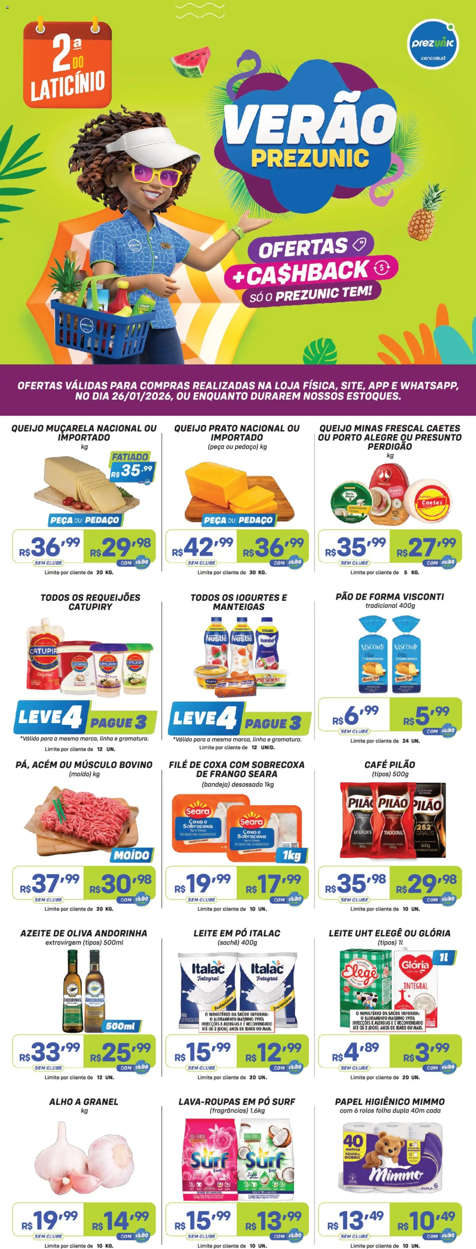 Prezunic Folheto - válido de 26.01.2026 | Página: 1 | Produtos: Muçarela, Café pilão, Frango, Azeite
