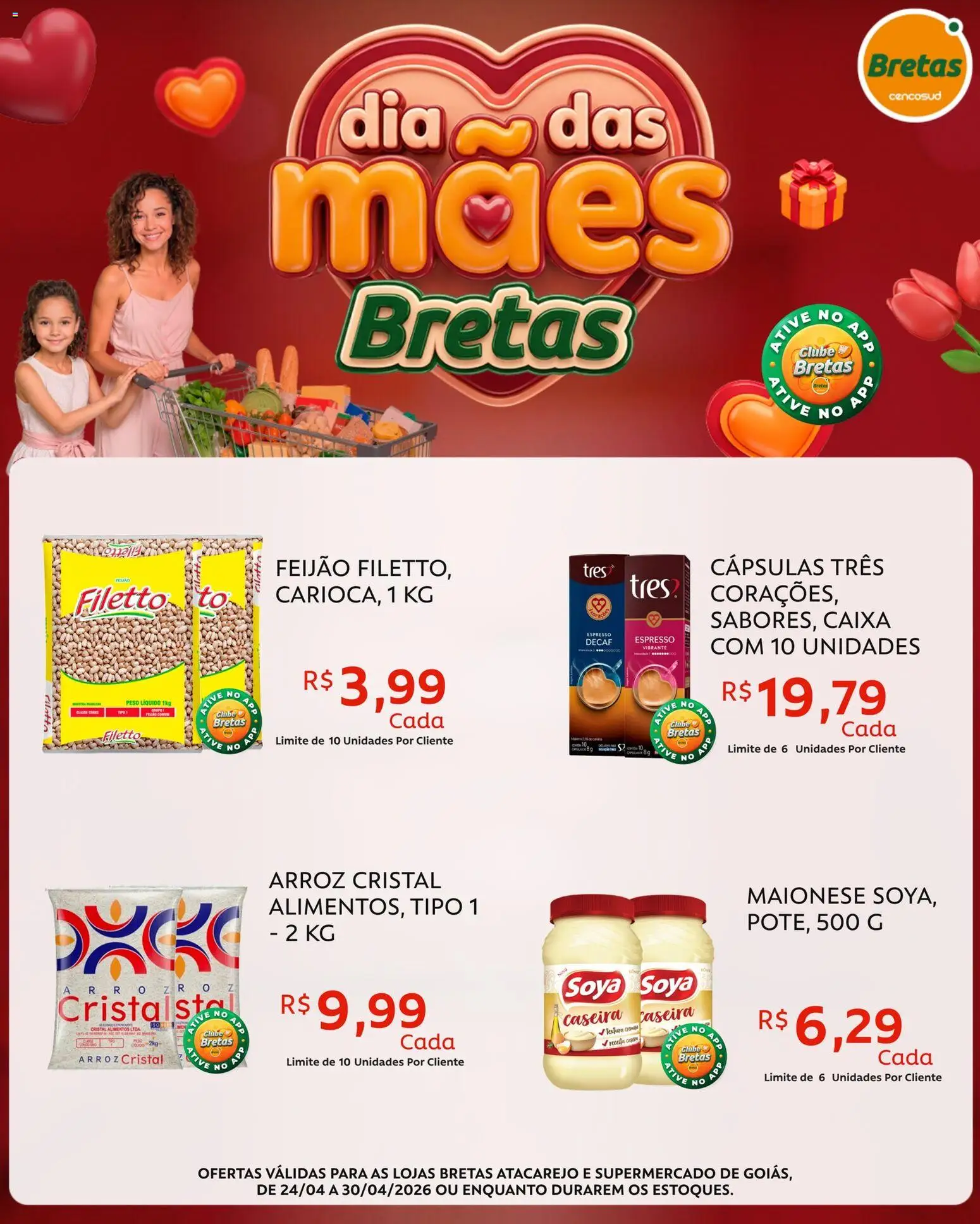 Bretas Folheto - válido de 24.04.2026 | Página: 4 | Produtos: Feijão, Caixa, Arroz, Maionese