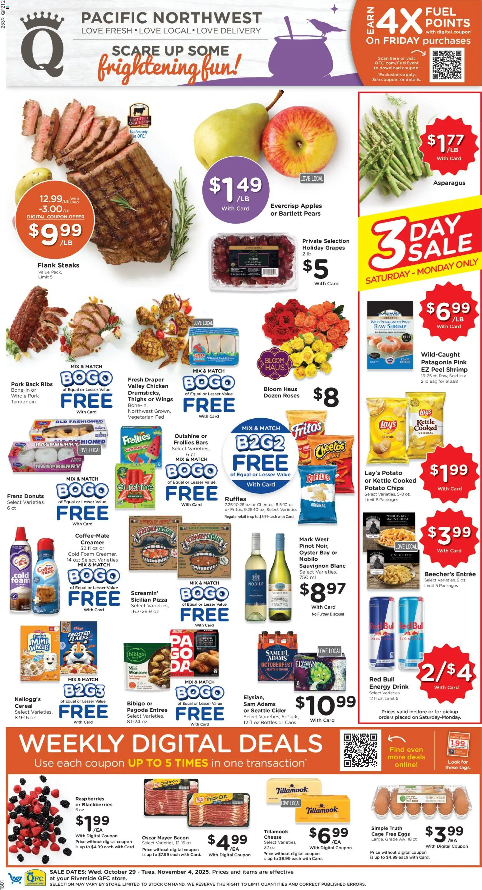 QFC Weekly Ad - WA - valid from 29.10.2025 | Page: 1 | Products: Cider, Asparagus, Beef, Bag