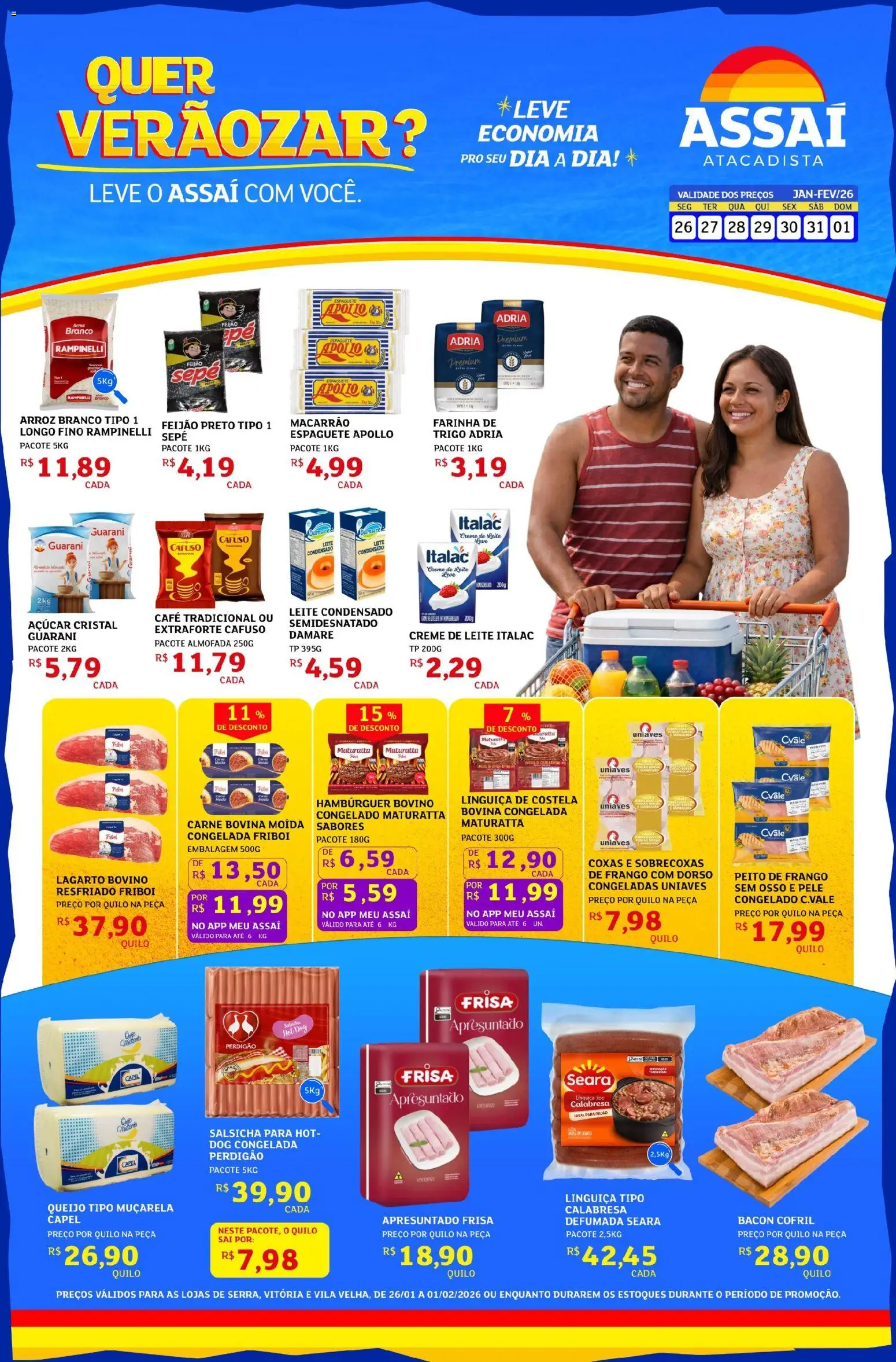 Assaí Atacadista Folheto - válido de 26.01.2026 | Página: 1 | Produtos: Feijão, Leite, Açúcar, Peito de frango