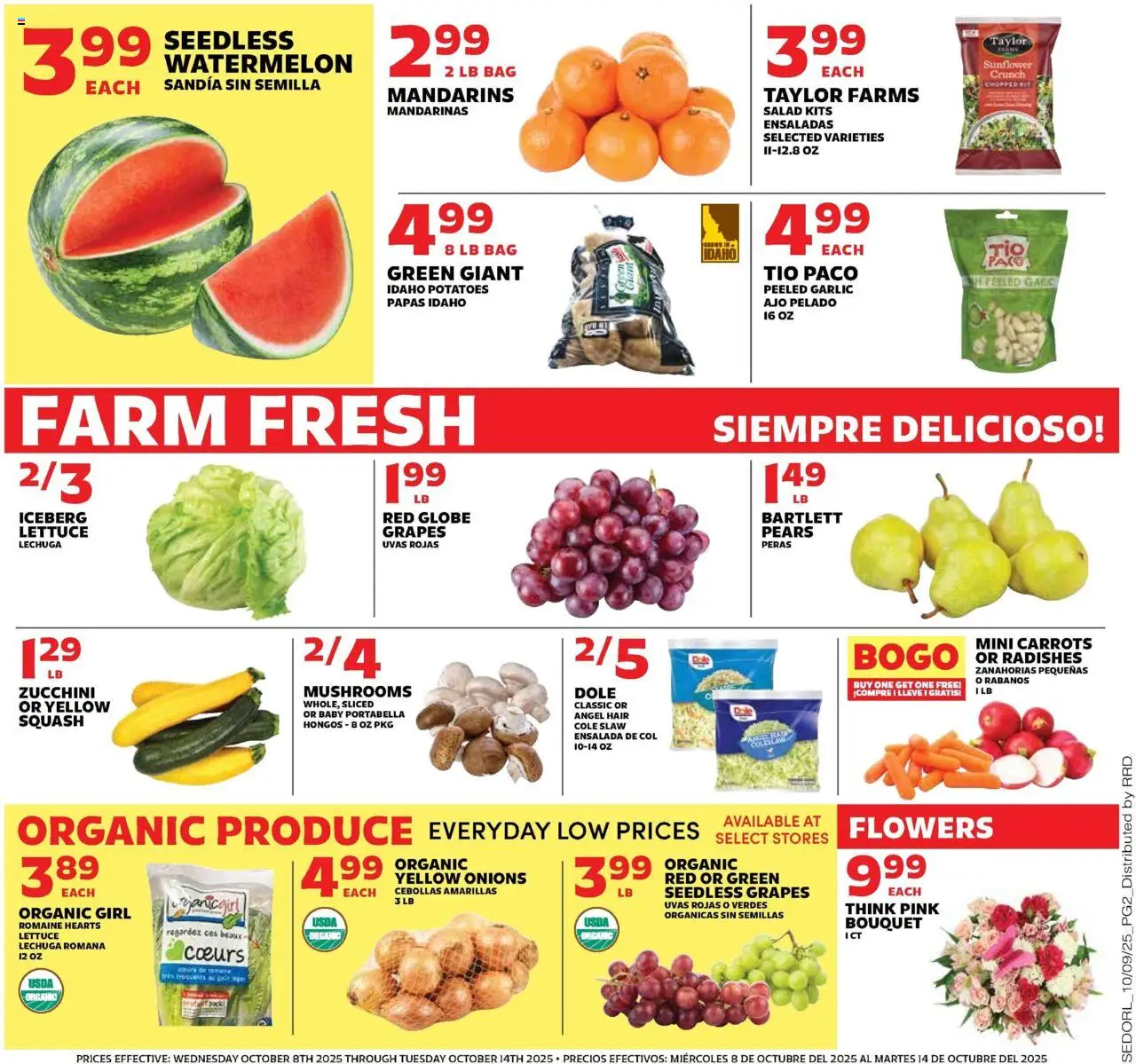 Sedano's Weekly Ad - valid from 08.10.2025 | Page: 2 | Products: Romaine, Mandarins, Potatoes, Bag