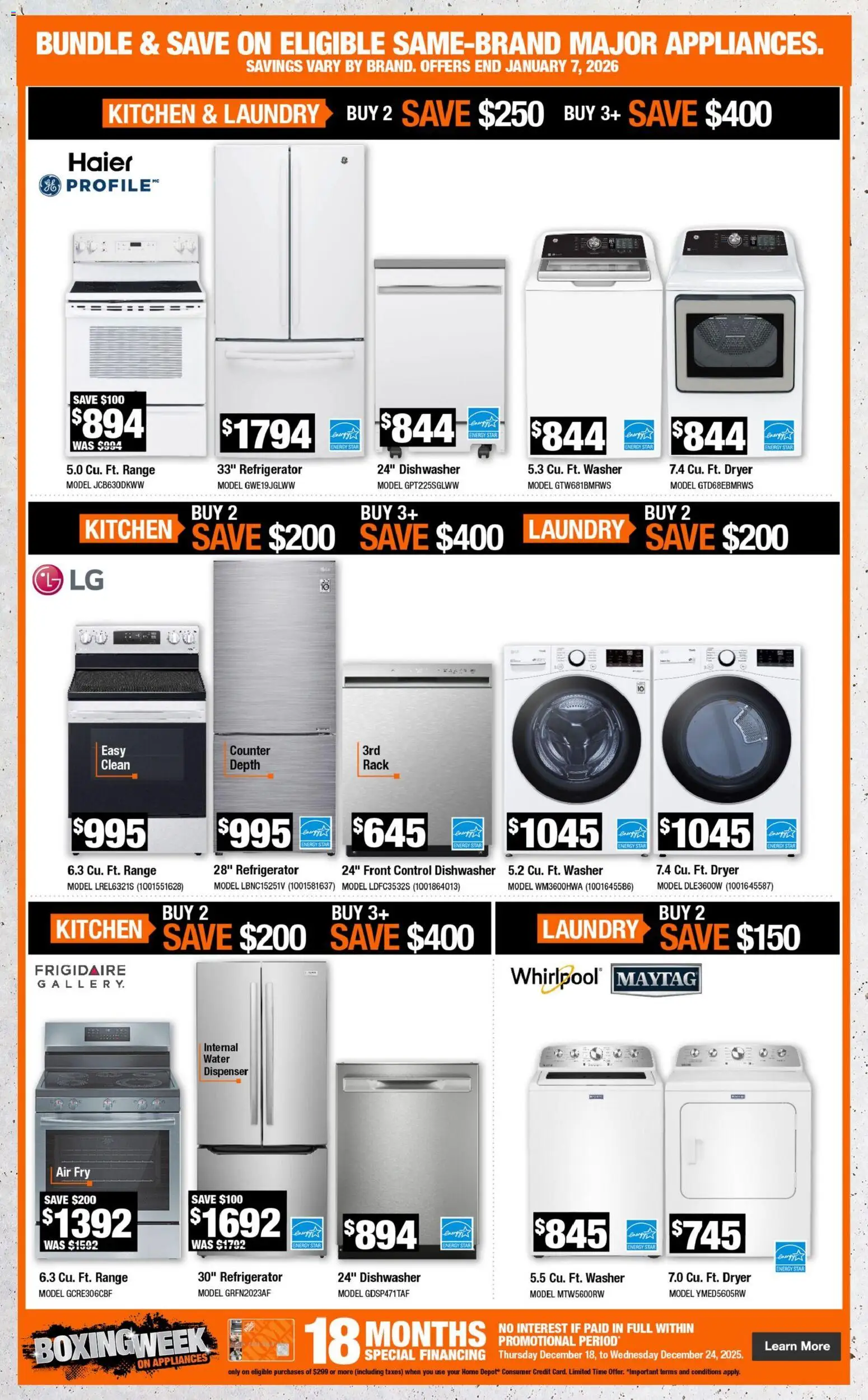 Home Depot flyer valid from 18.12.2025 | Page: 3 | Products: Refrigerator, Dryer, Dishwasher