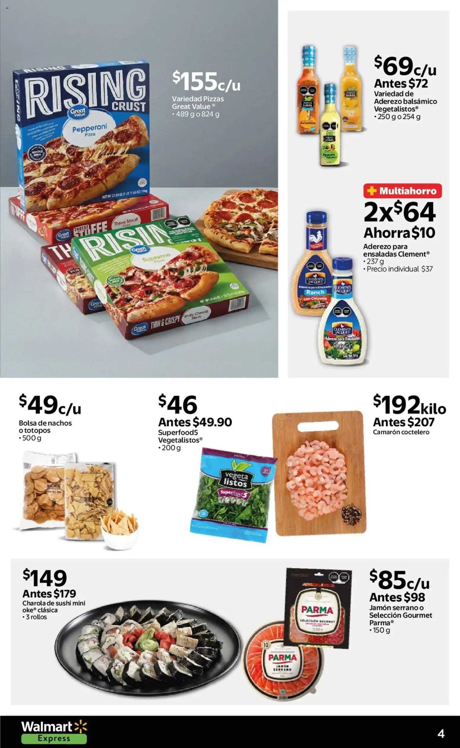 Nuevas ofertas de Walmart Express válidas en toda la República Mexicana desde el 23.01.2026. ¡Encuentra las mejores ofertas en Walmart Express folleto Ofertas! | Página: 4 | Productos: Aderezo, Bolsa, Jamón, Pizza