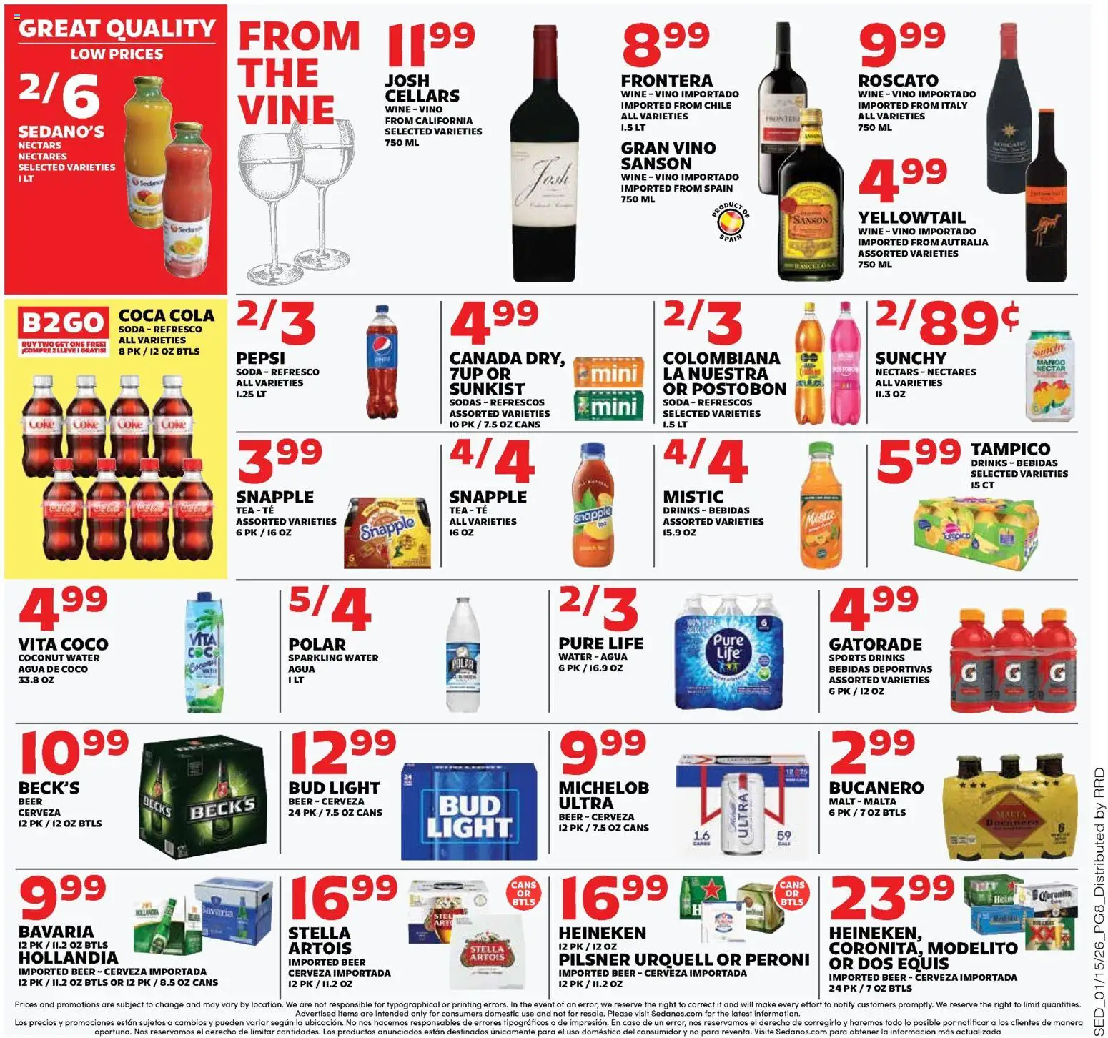 Sedano's Weekly Ad - valid from 14.01.2026 | Page: 8 | Products: Wine, Beer, Tea, Water