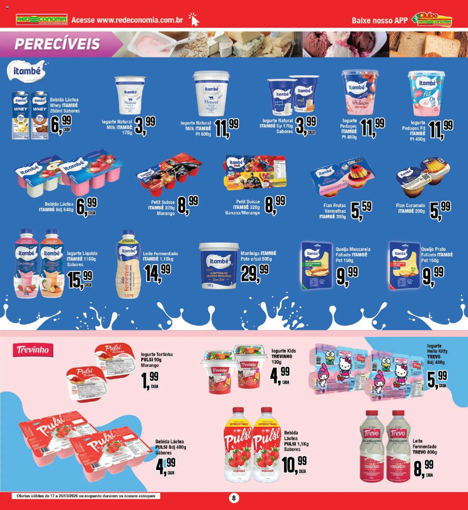 RedEconomia Folheto - válido de 17.03.2026 | Página: 8 | Produtos: Leite, Bebida, Mussarela, Leite fermentado