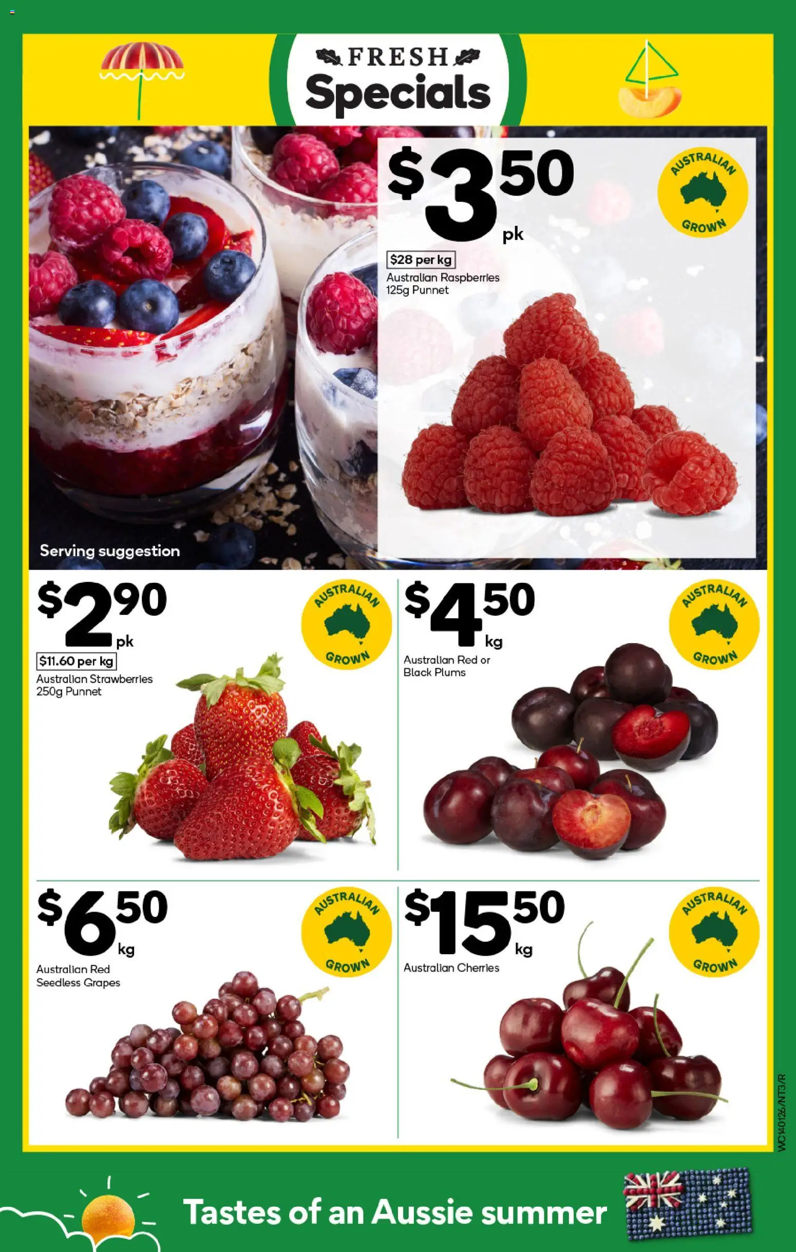 Woolworths catalogue - valid from 14.01.2026 | Page: 3 | Products: Cherries, Strawberries, Grapes, Plums